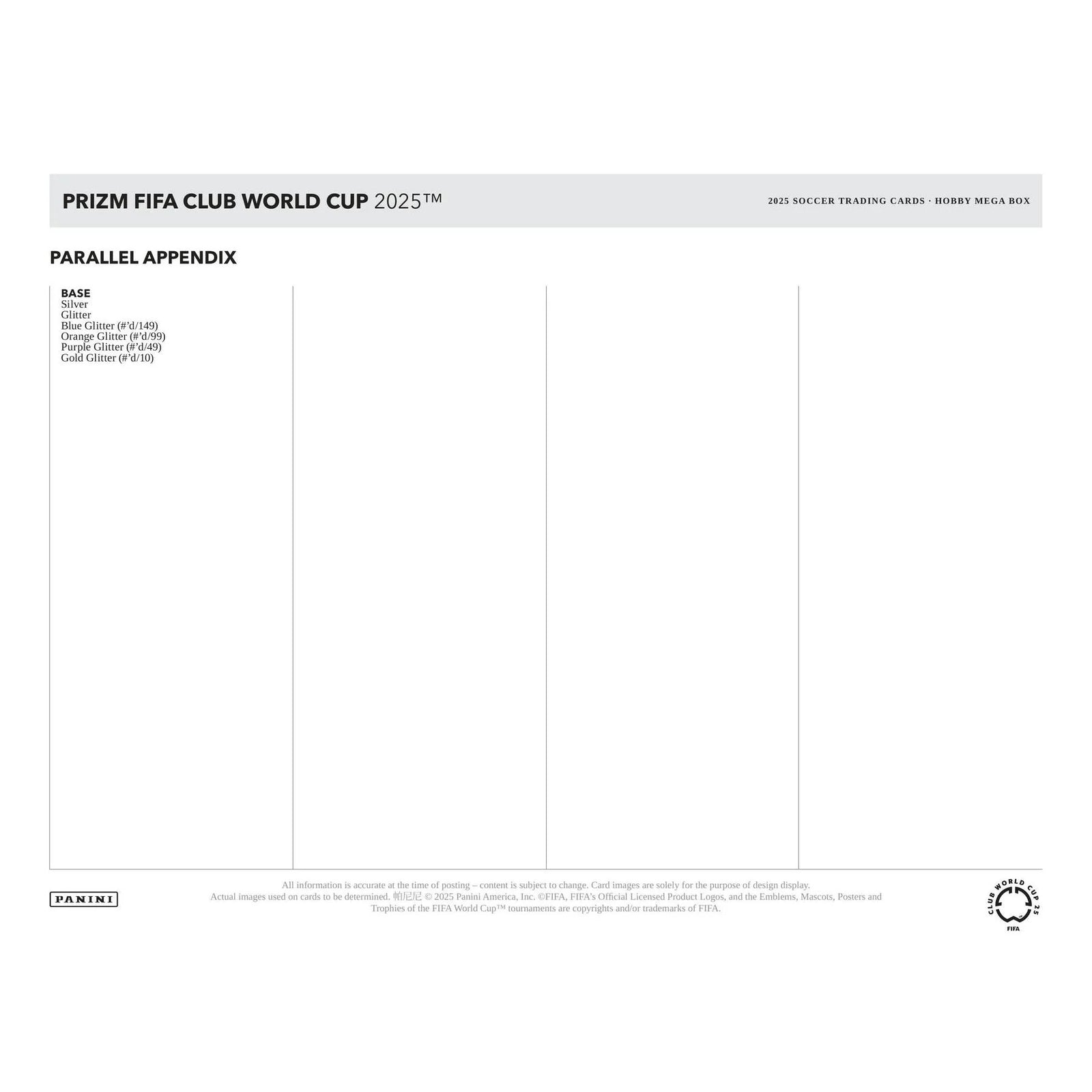 DRAFT - 2025 Panini Prizm FIFA Club World Cup Soccer Mega Hobby Box