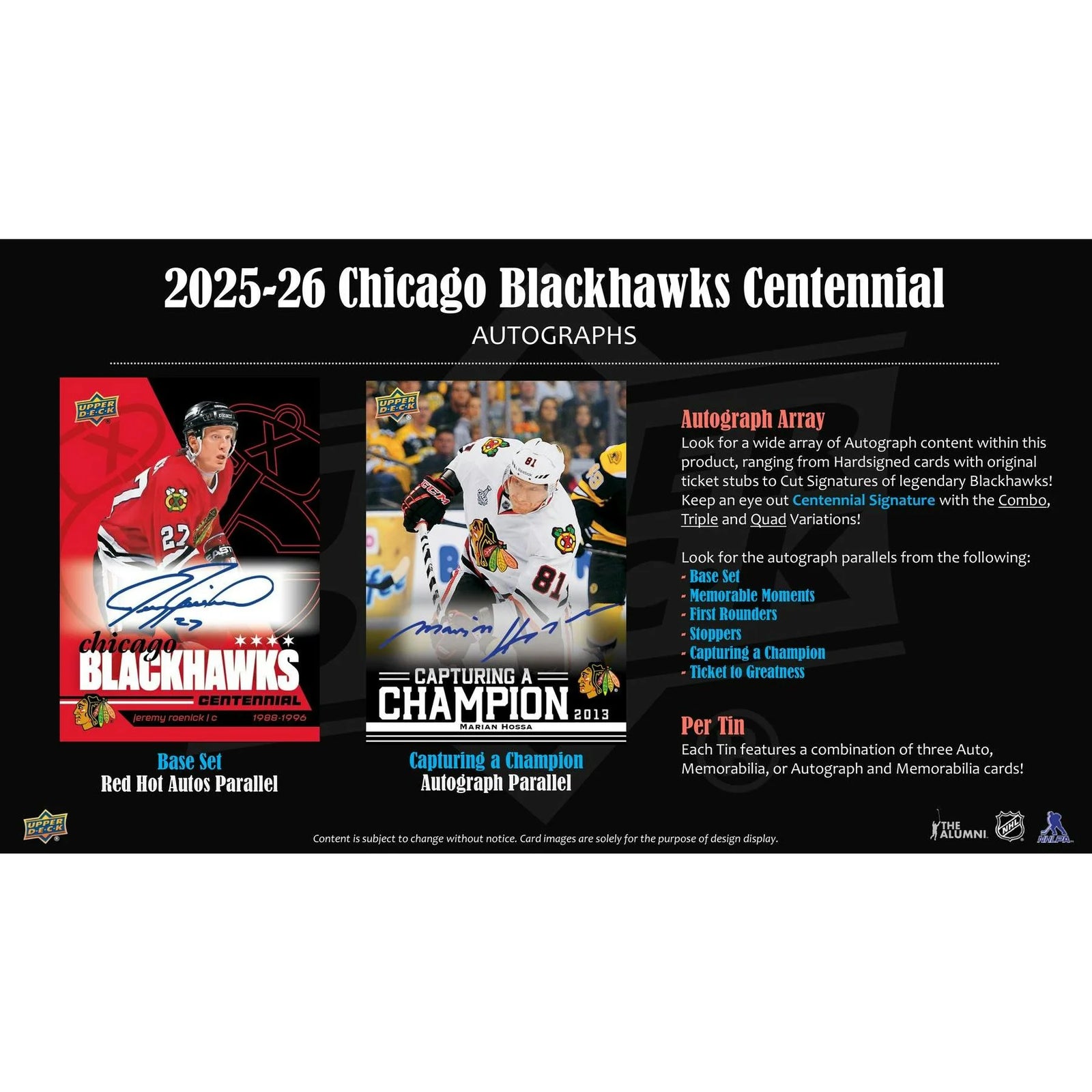 DRAFT - New 2025/26 Upper Deck Chicago Blackhawks Centennial Hockey Hobby 16-Box Case