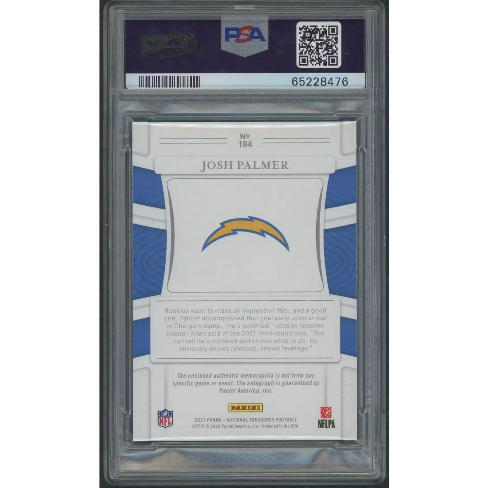 Josh Palmer 2021 National Treasures Stars Stripes Rookie Auto | PSA 9