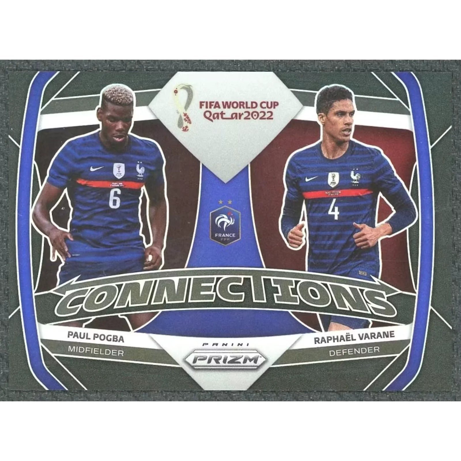 Paul Pogba & Raphael Varane Signed 2022 Panini Prizm World Cup Connection Black 1/1