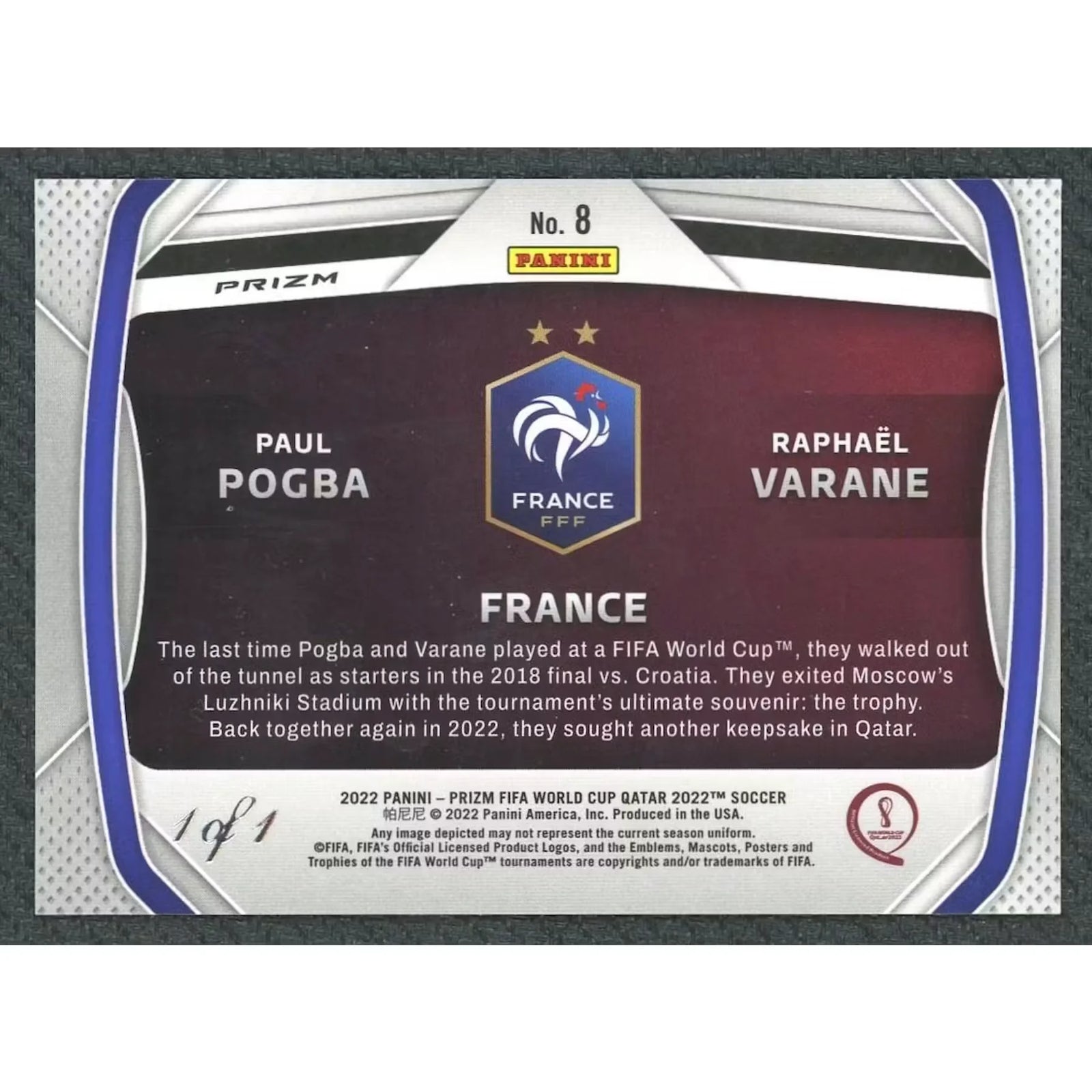 Paul Pogba & Raphael Varane Signed 2022 Panini Prizm World Cup Connection Black 1/1
