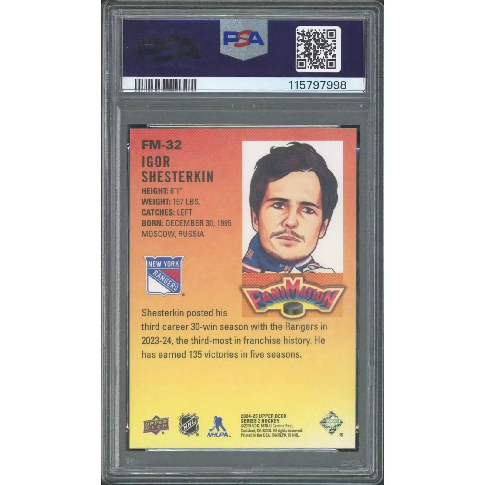 Igor Shesterkin Signed 2024-25 Upper Deck Fanimation Card | PSA 10