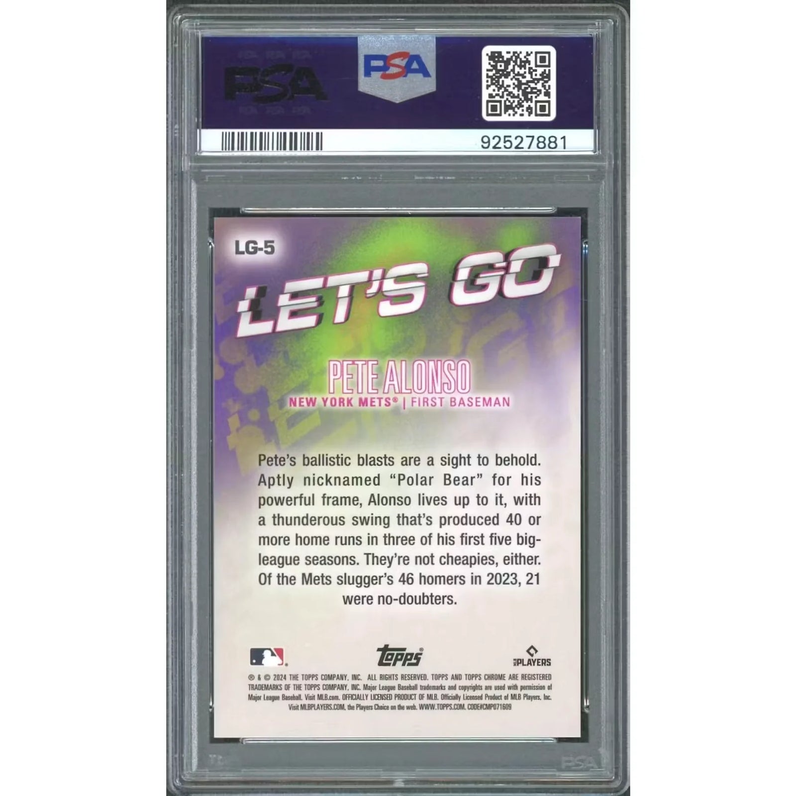Pete Alonso Signed 2024 Topps Big League Card | PSA 10