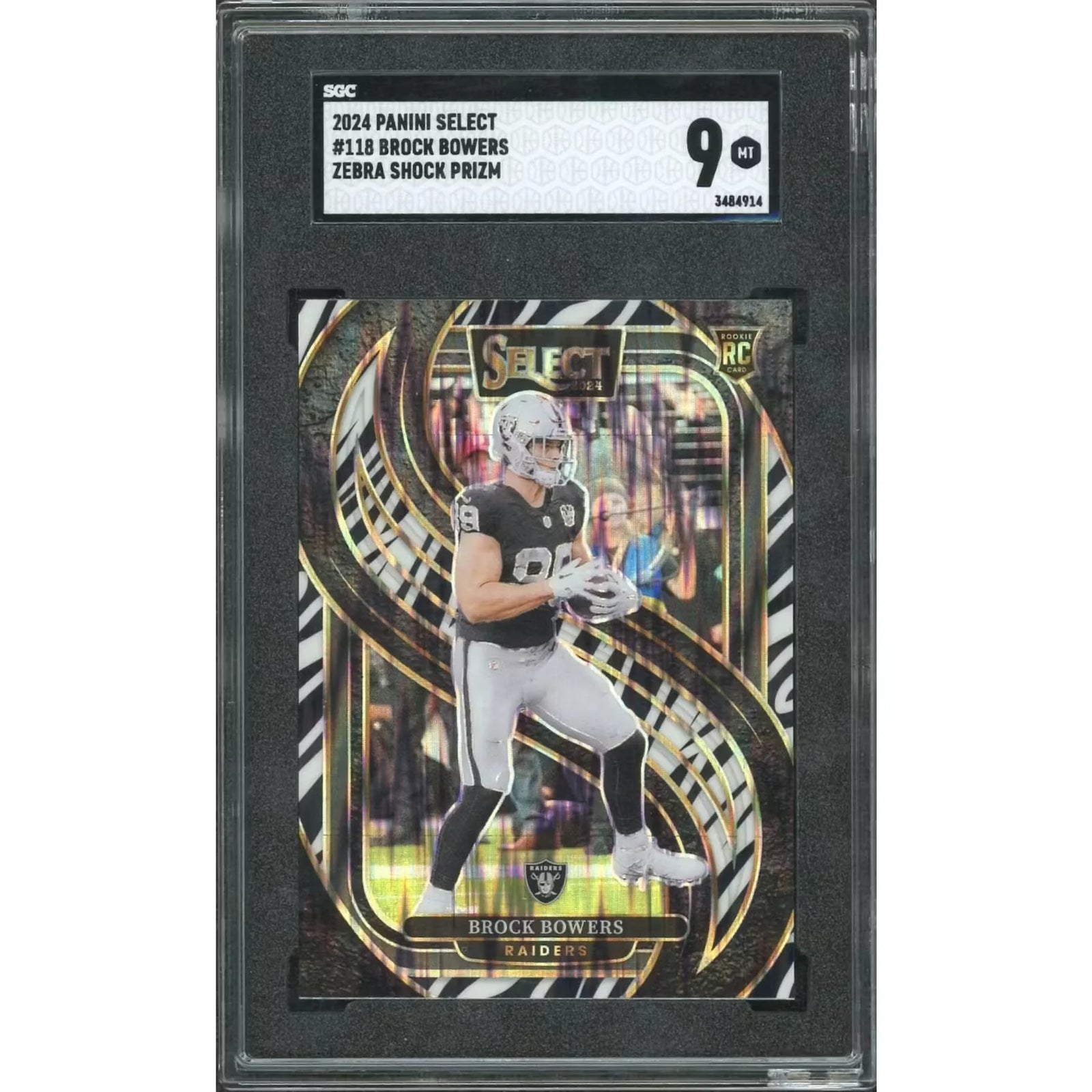 Brock Bowers 2024 Panini Select Rookie Zebra Shock #118 | SGC 9