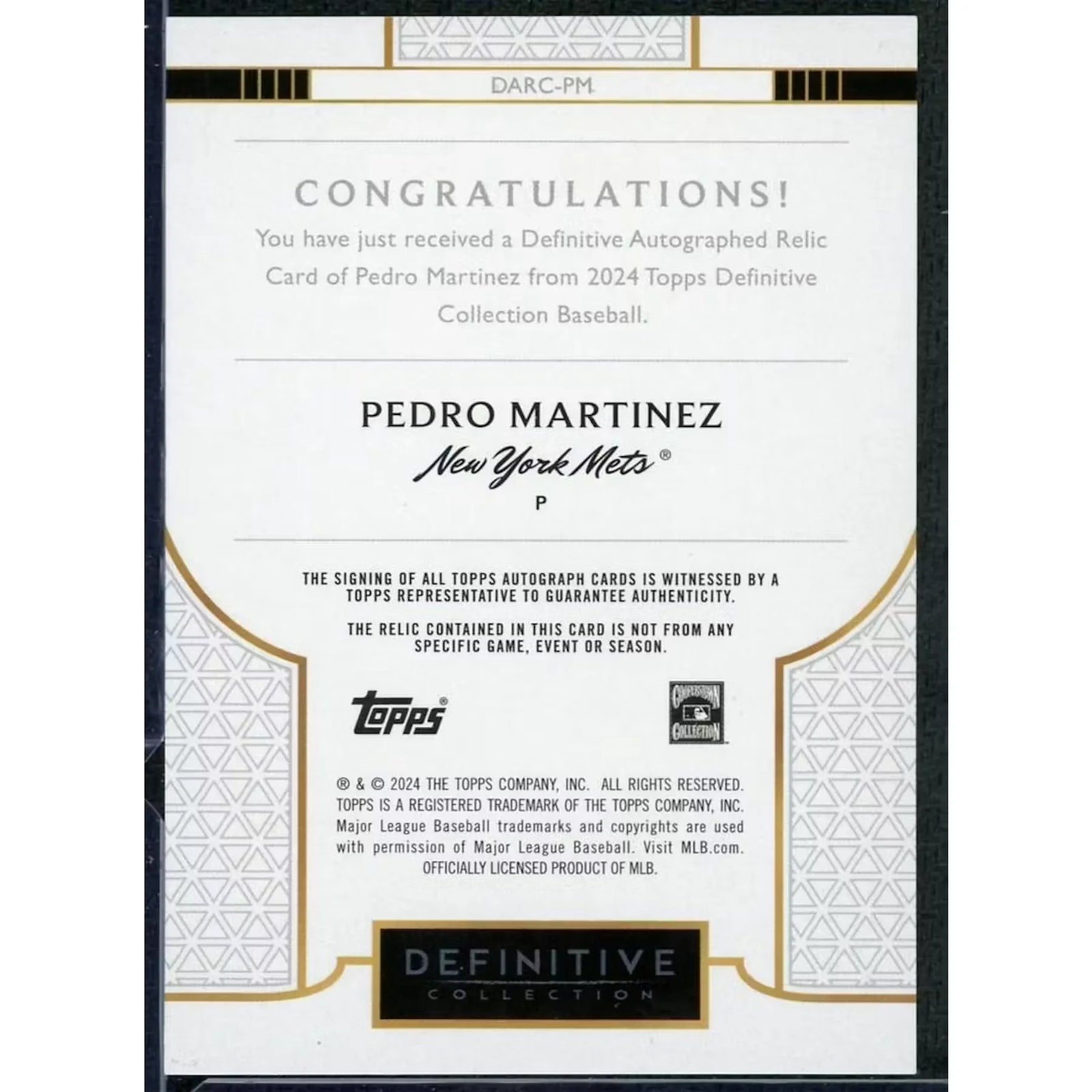 Pedro Martinez Signed Relic Card | 2024 Topps Definitive/40