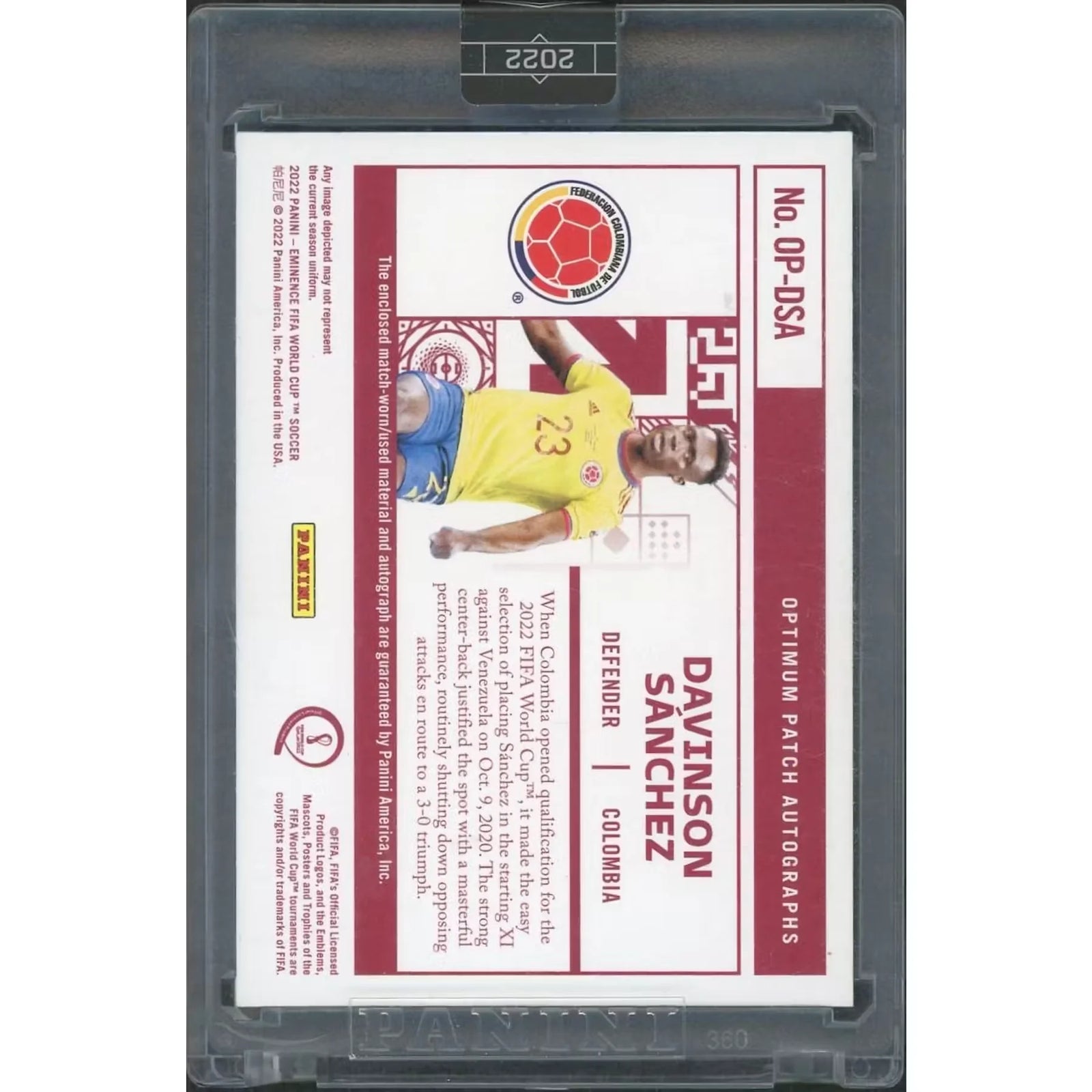 Davinson Sanchez 2022 Panini Eminence World Cup Optimum Patch Auto | 1/1