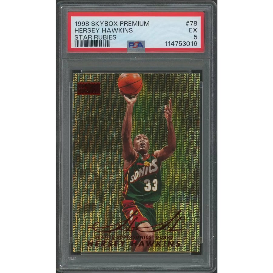 Hersey Hawkins 1998-99 SkyBox Premium Basketball Card | Star Rubies #36/50 PSA 5