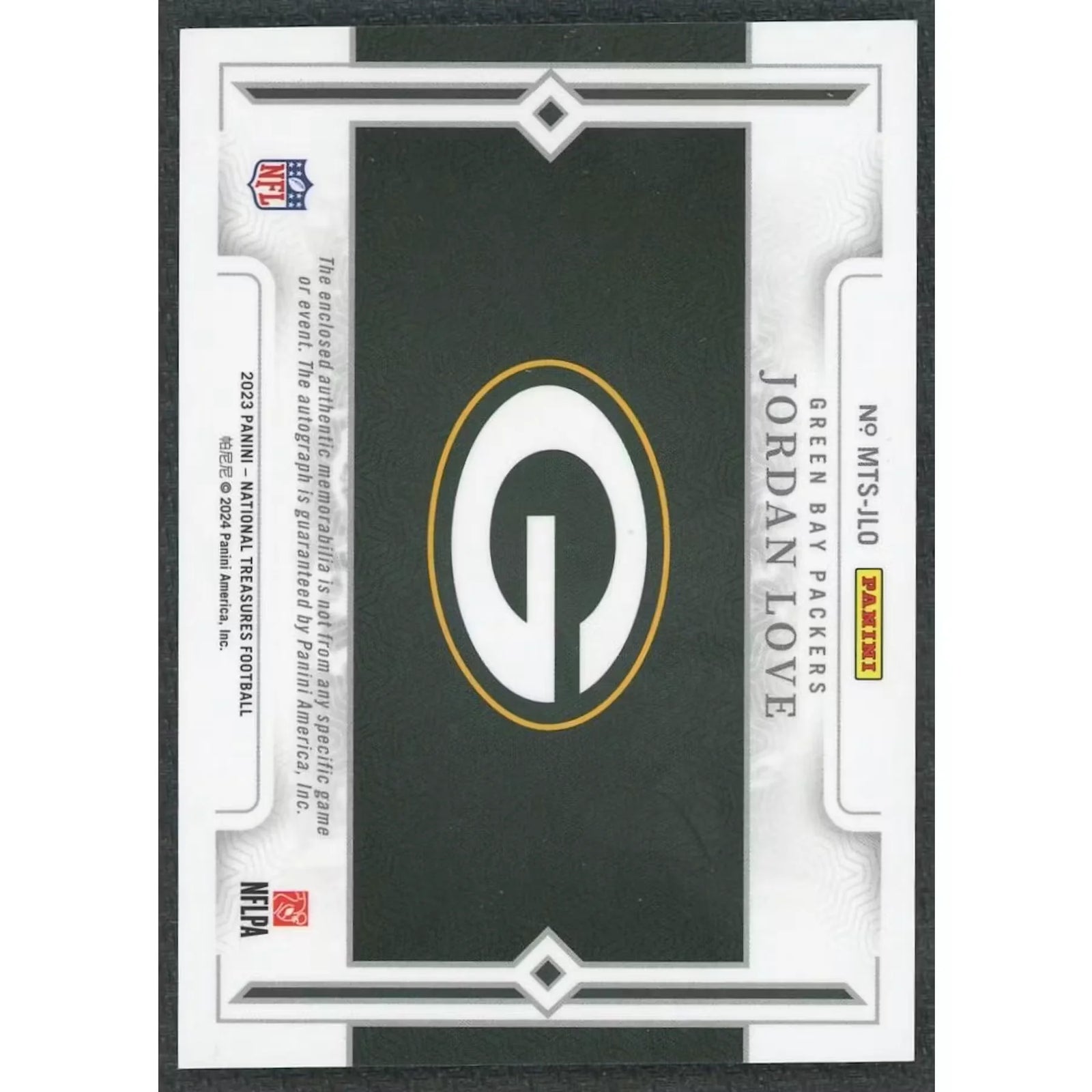 Jordan Love Signed 2023 National Treasures Card | Material Auto/49