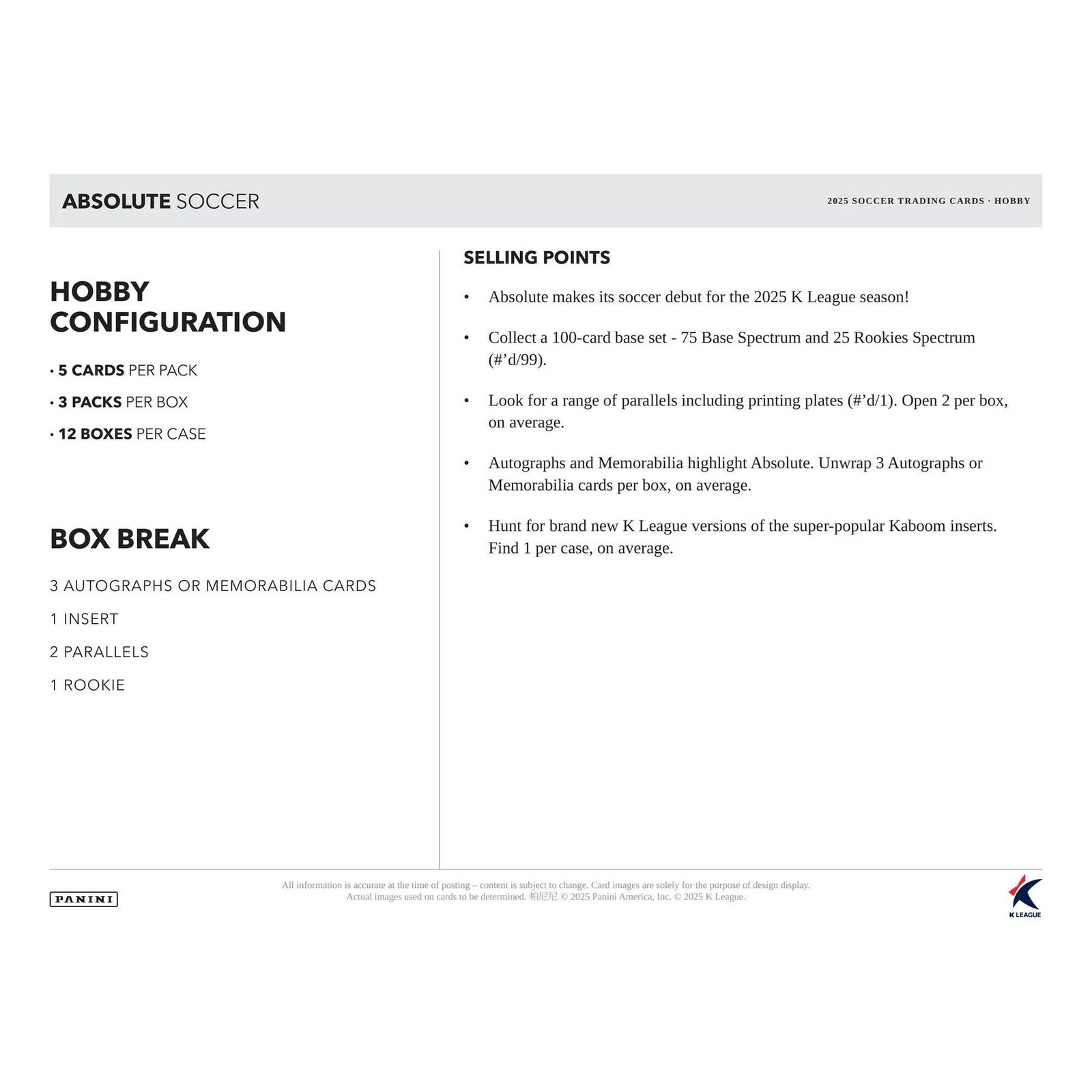DRAFT - 2025 Panini Absolute K League Soccer Hobby Box