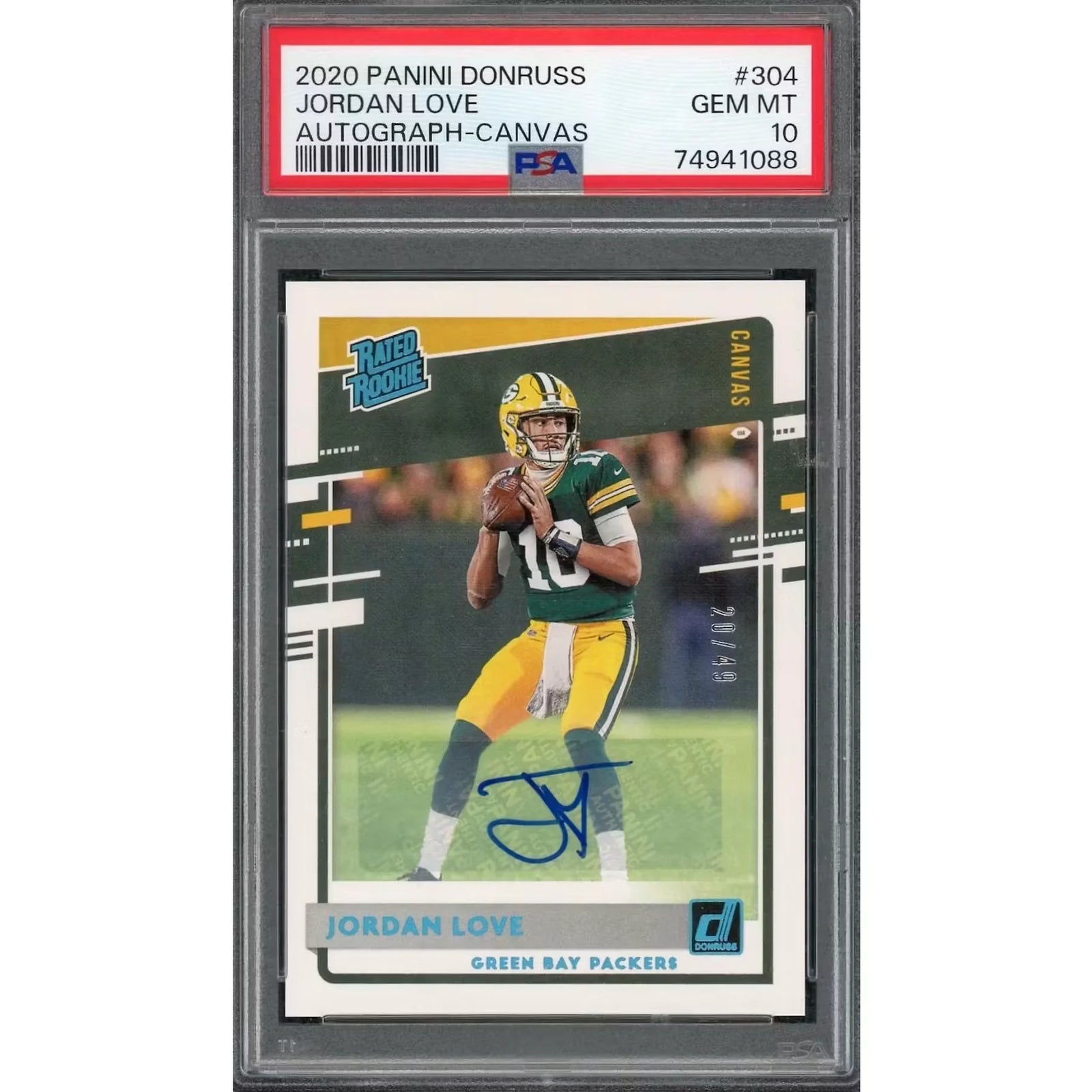 Jordan Love Signed 2020 Panini Donruss Canvas Autograph | PSA 10