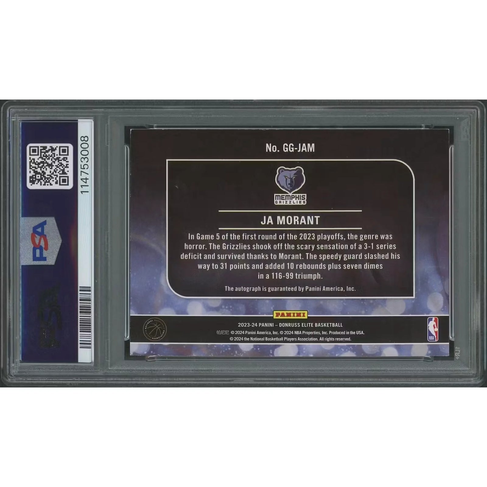 Ja Morant Signed 2023-24 Panini Elite Red Genregraphs Card | PSA 7 NM #19/25
