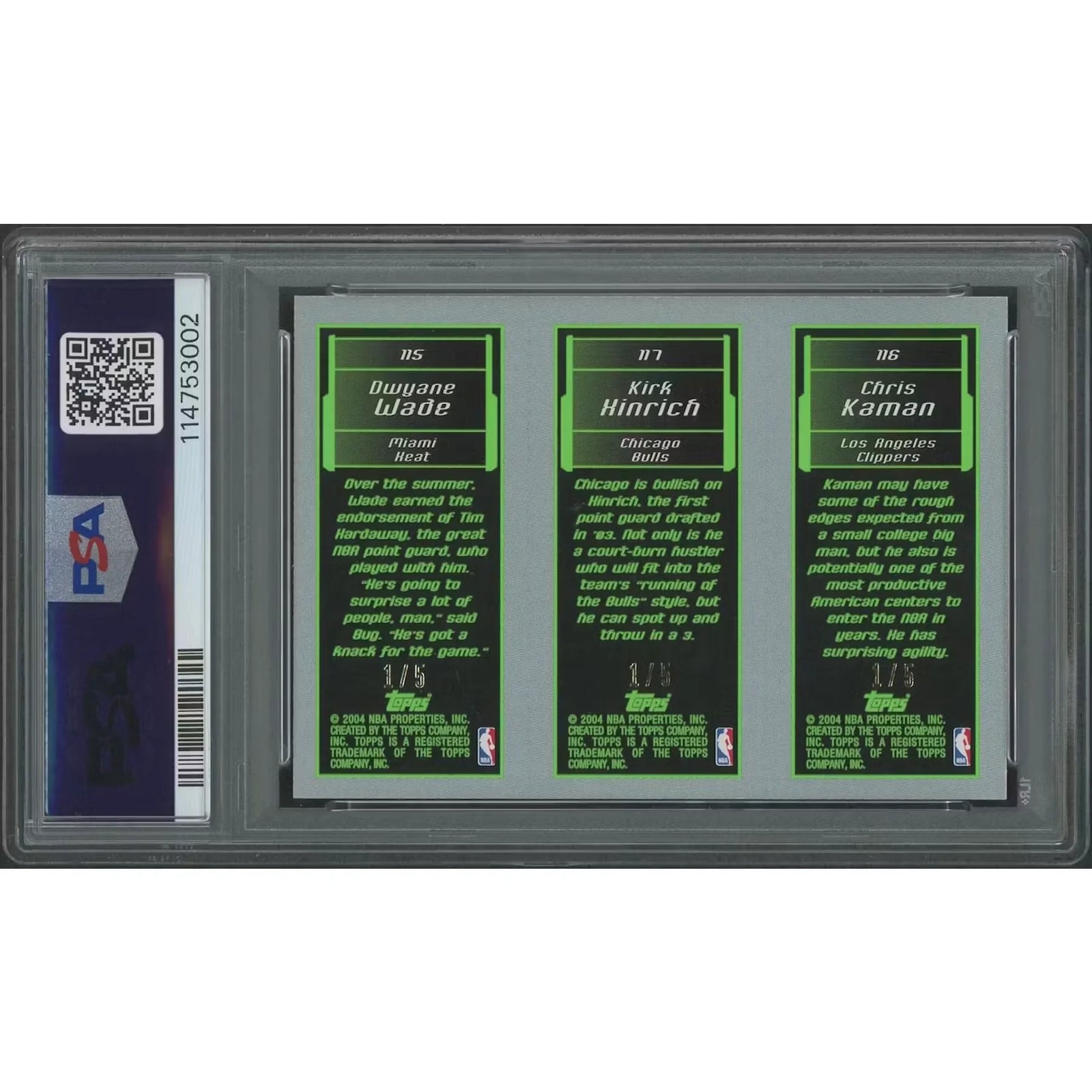 2003-04 Topps Rookie Matrix Basketball #1 Card | Kaman, Hinrich, Wade PSA 7
