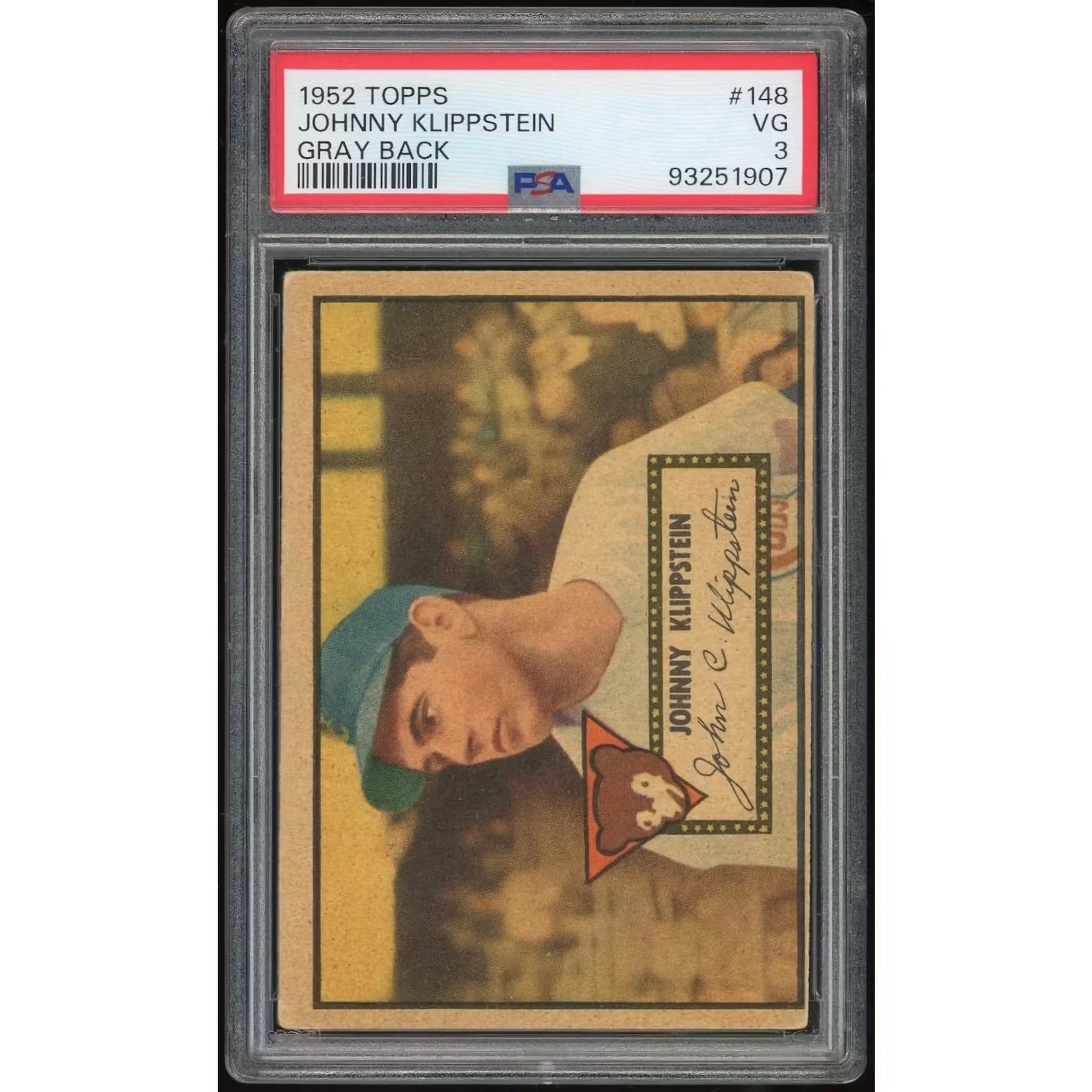1952 Topps #148 Johnny Klippstein Gray Back | PSA 3 1907