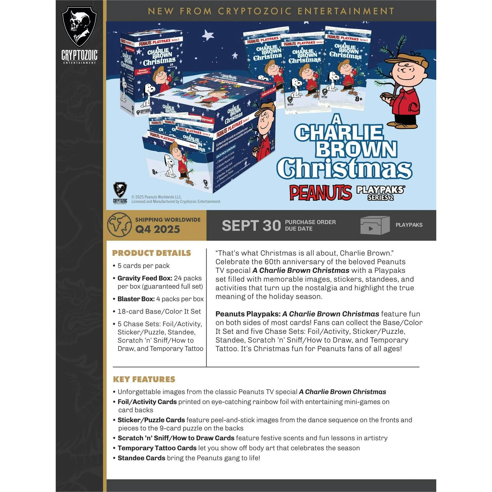 DRAFT - 2025 Cryptozoic Peanuts Playpaks A Charlie Brown Christmas Gravity Feed 12-Box Case