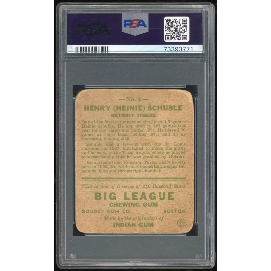 Heinie Schuble Signed 1933 World Wide Gum Card #4 | PSA Authenticated