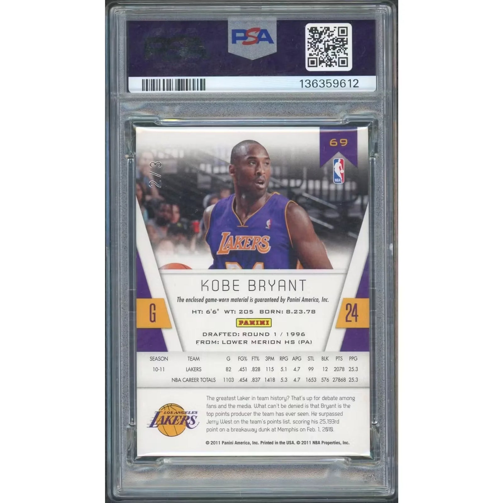Kobe Bryant 2011 Panini Totally Certified Totally Gold Patch | #2/3