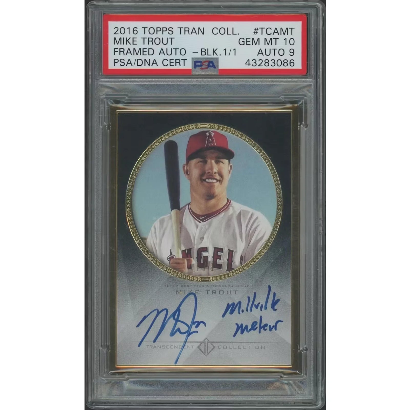Mike Trout Signed 2016 Topps Transcendent #1 Card | Black Auto PSA 10 Gem Mint