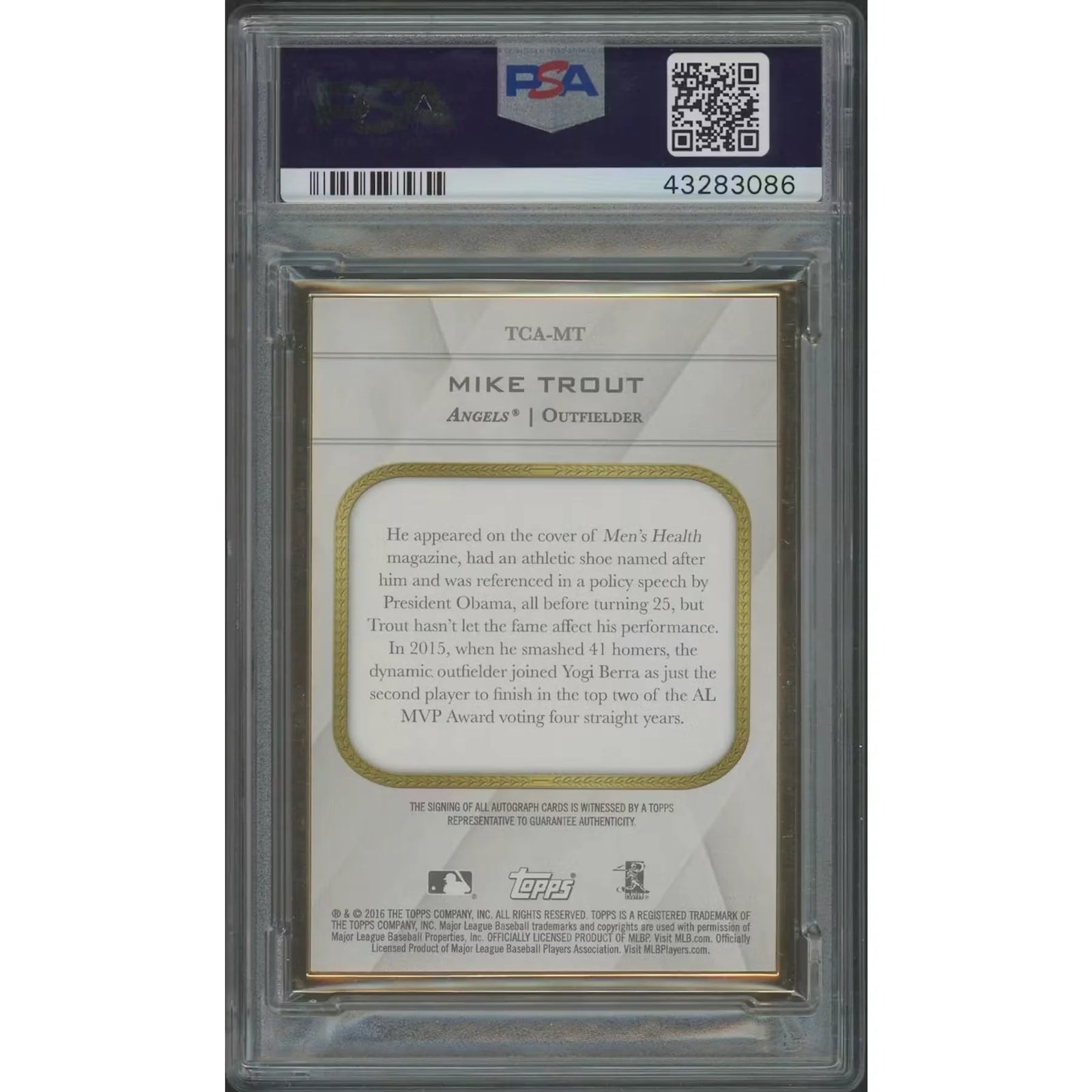 Mike Trout Signed 2016 Topps Transcendent #1 Card | Black Auto PSA 10 Gem Mint