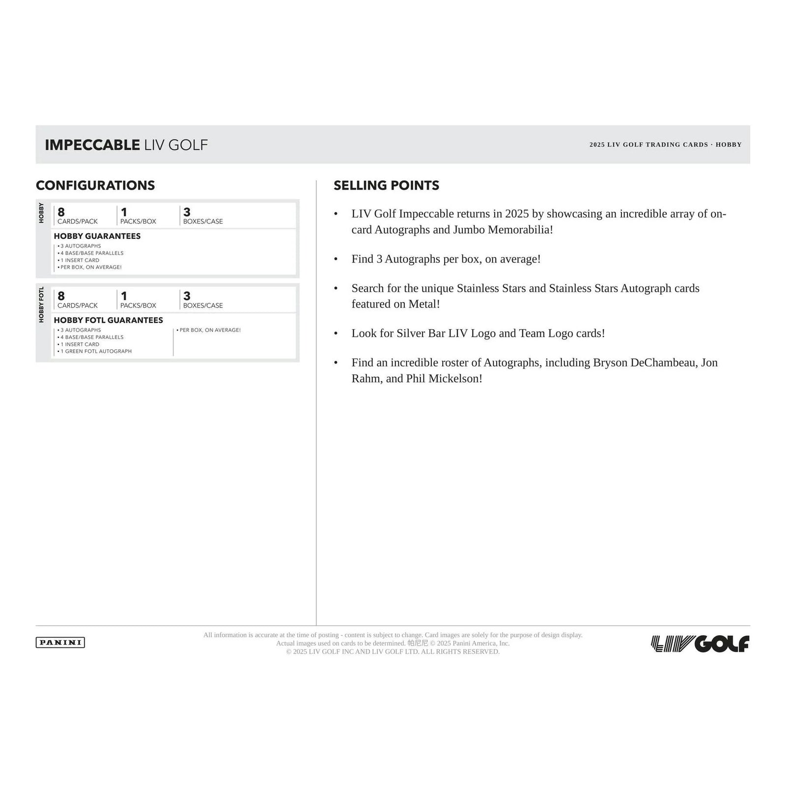 DRAFT - 2025 Panini Impeccable LIV Golf Hobby Box | dacardworld:BV9Y0IFX3S
