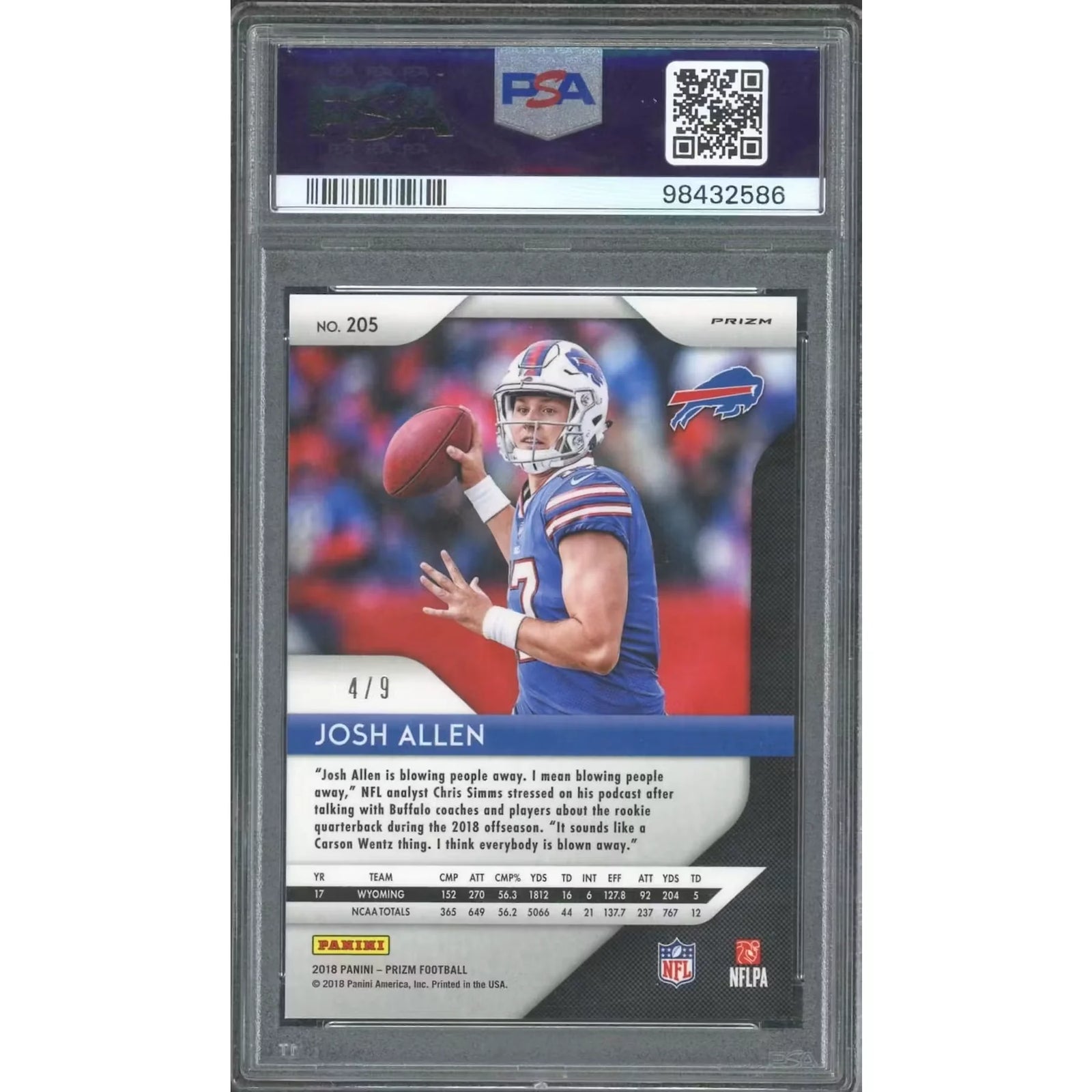 Josh Allen 2018 Panini Prizm Blue Shimmer/9 | PSA 8 #205
