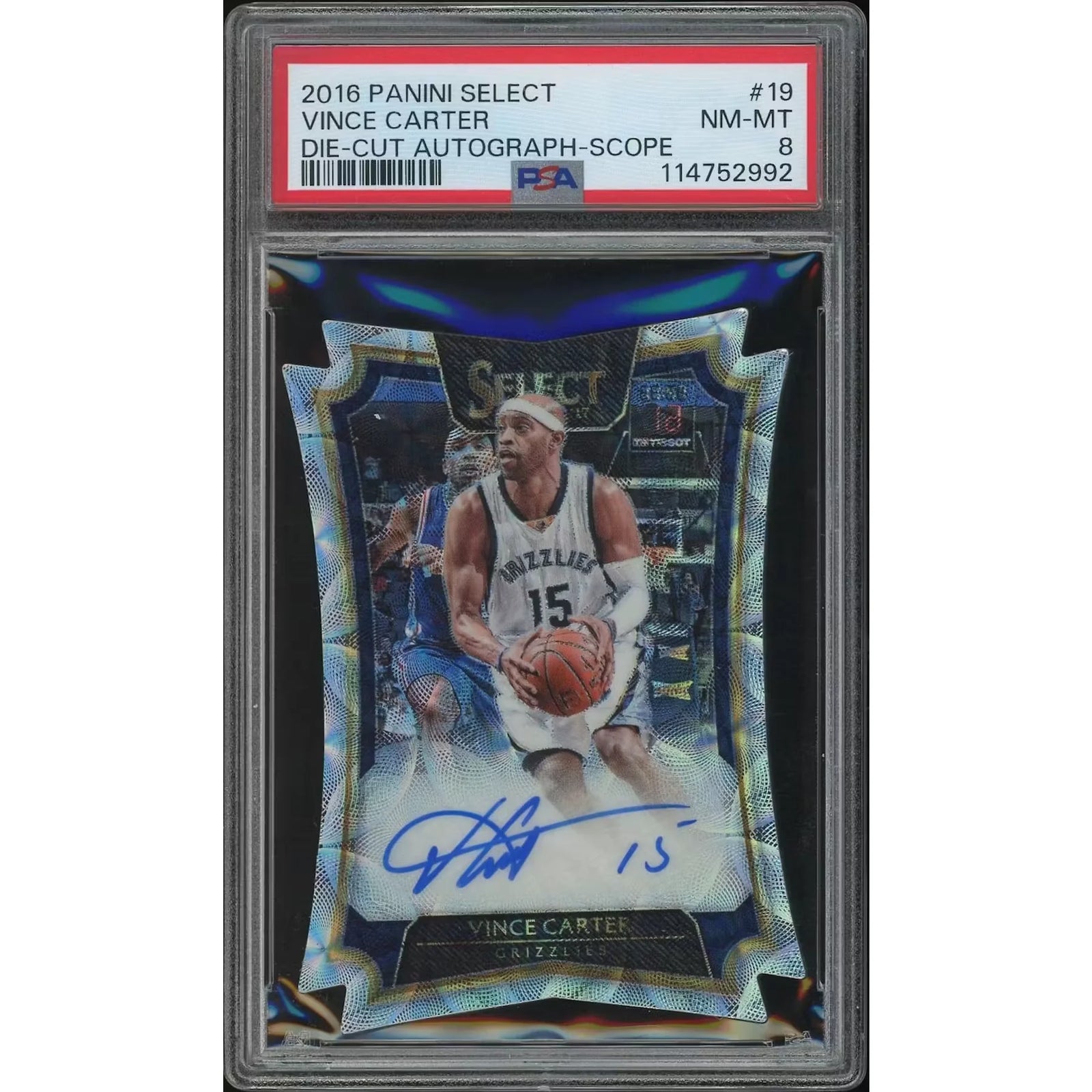 Vince Carter Signed 2016-17 Panini Select Scope Die-Cut #19 | PSA 8 NM-MT