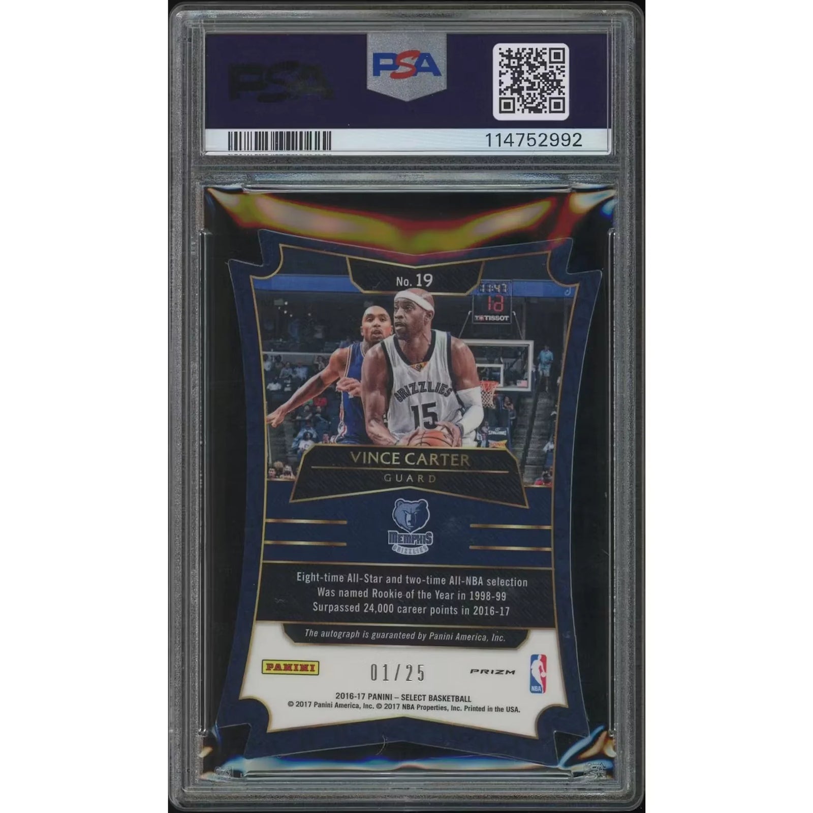 Vince Carter Signed 2016-17 Panini Select Scope Die-Cut #19 | PSA 8 NM-MT