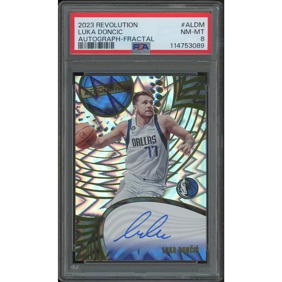 Luka Doncic Signed 2023-24 Panini Revolution Fractal Auto | PSA 8 #13