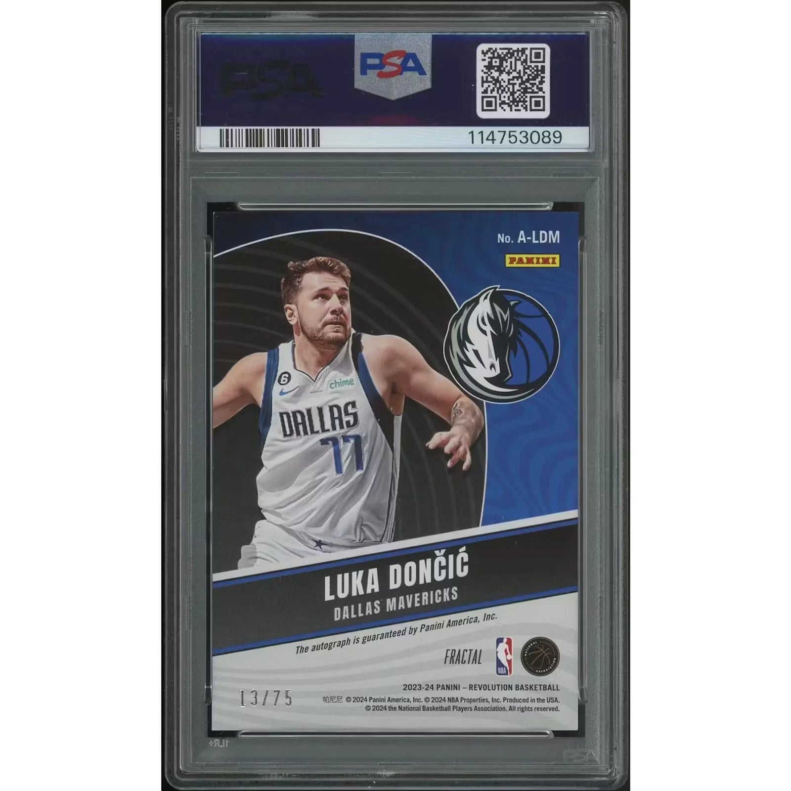 Luka Doncic Signed 2023-24 Panini Revolution Fractal Auto | PSA 8 #13