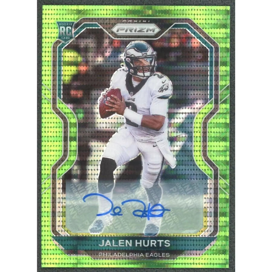 Jalen Hurts Signed 2020 Panini Prizm Neon Green Pulsar Rookie Card