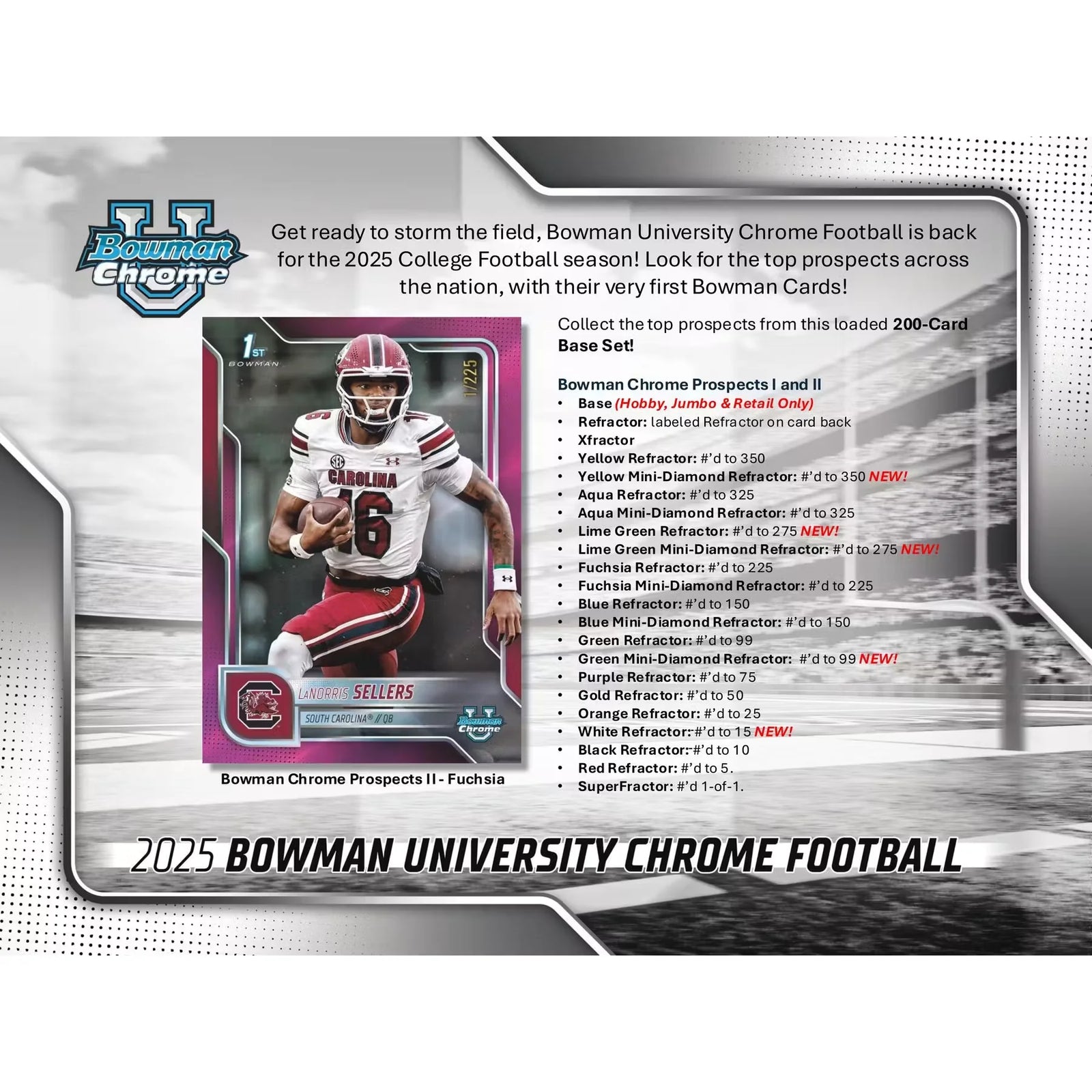 2025 Bowman University Chrome Football Hobby Box (Ships Sealed Only) - D