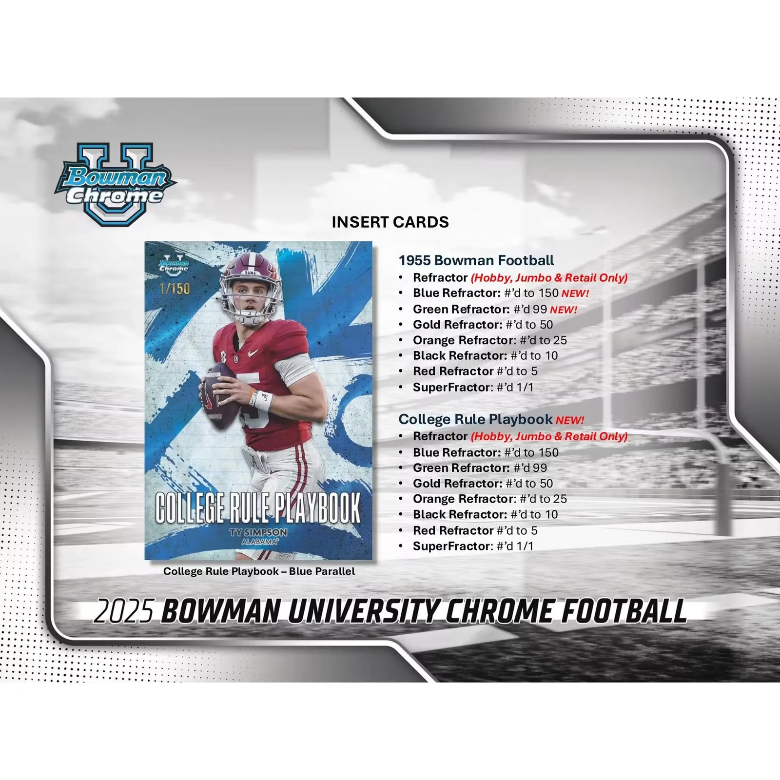 2025 Bowman University Chrome Football Hobby 12-Box Case (Ships Sealed Only) - D