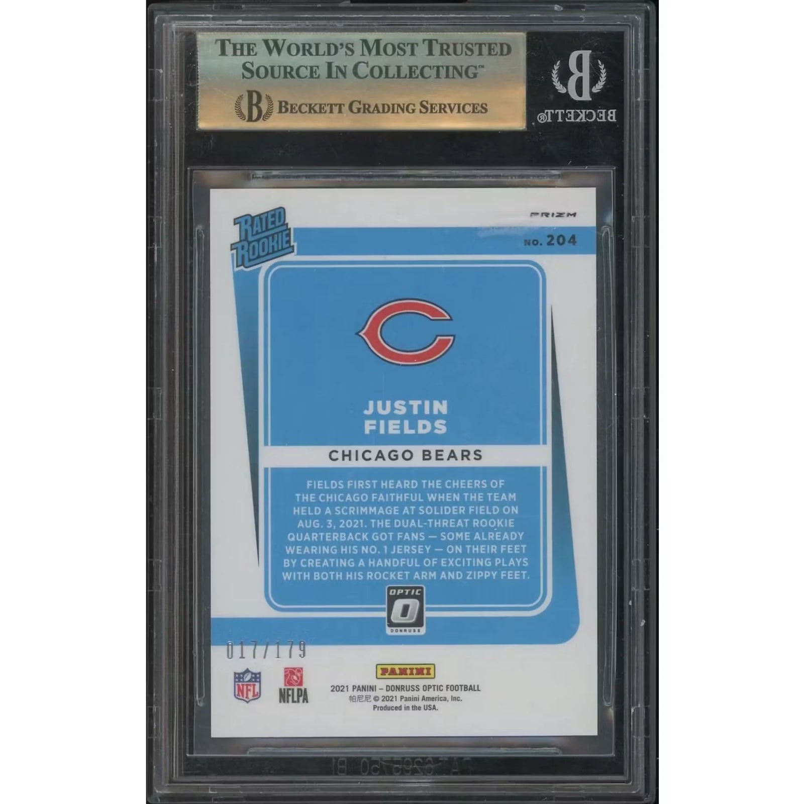 Justin Fields 2021 Donruss Optic Blue Rated Rookie #017/179 | BGS 10