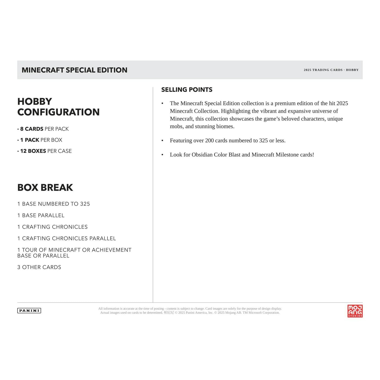 DRAFT - 2025 Panini Minecraft Special Edition Hobby 12-Box Case | SKU BVAM0QKDA7