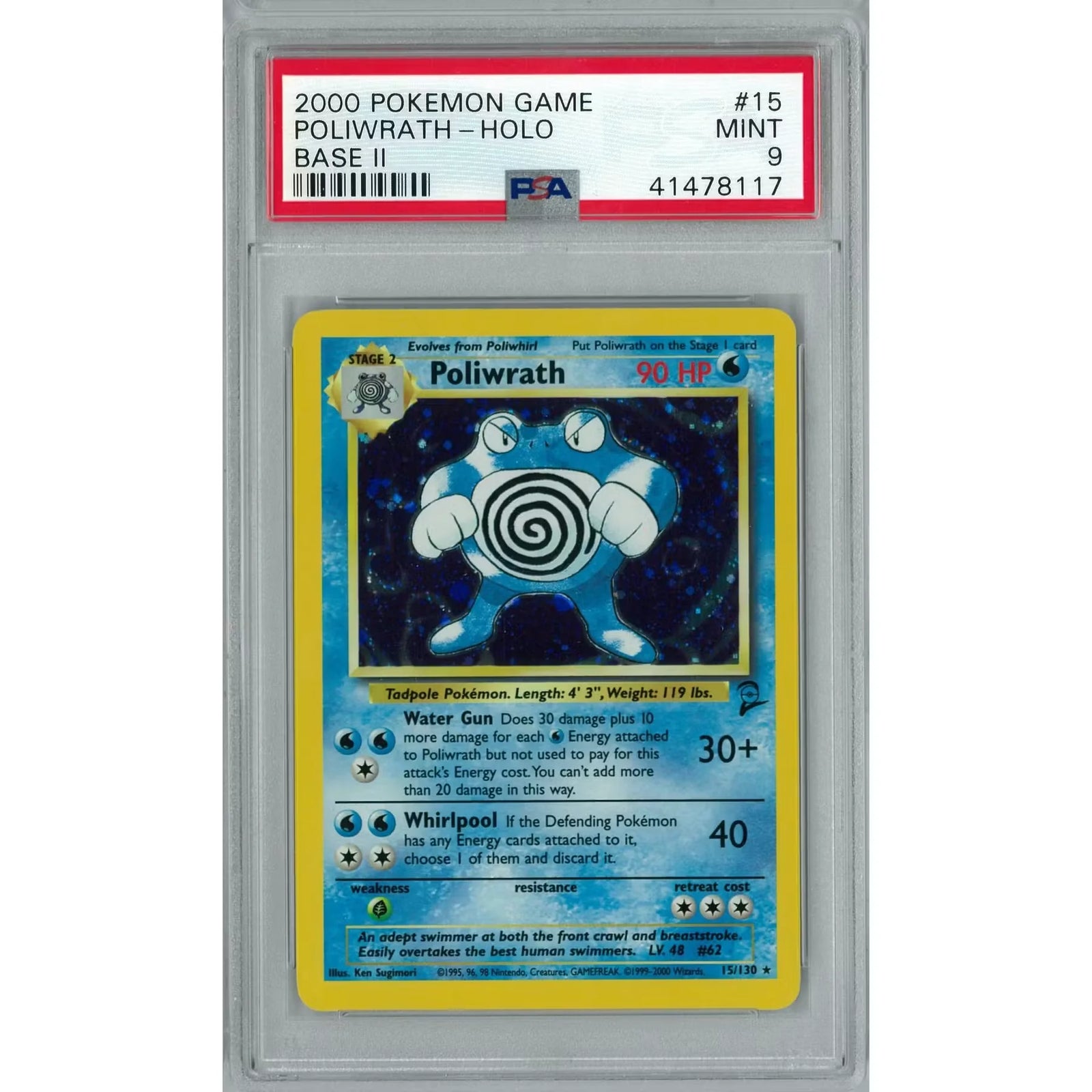 Pokemon Base Set 2 Poliwrath 15/130 | PSA 9