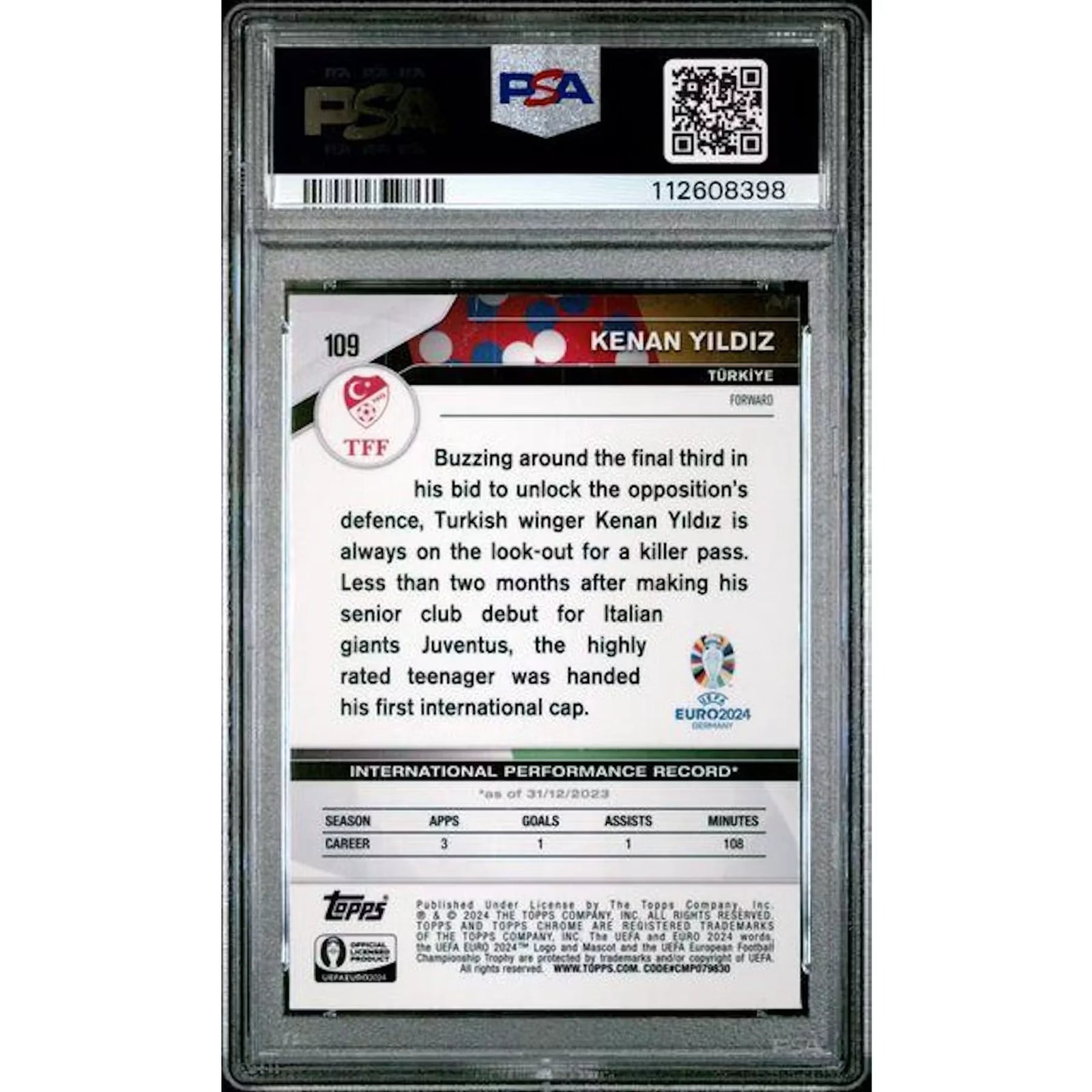 Kenan Yildiz 2024 Topps Sapphire Euro Gold/50 Card | PSA 10