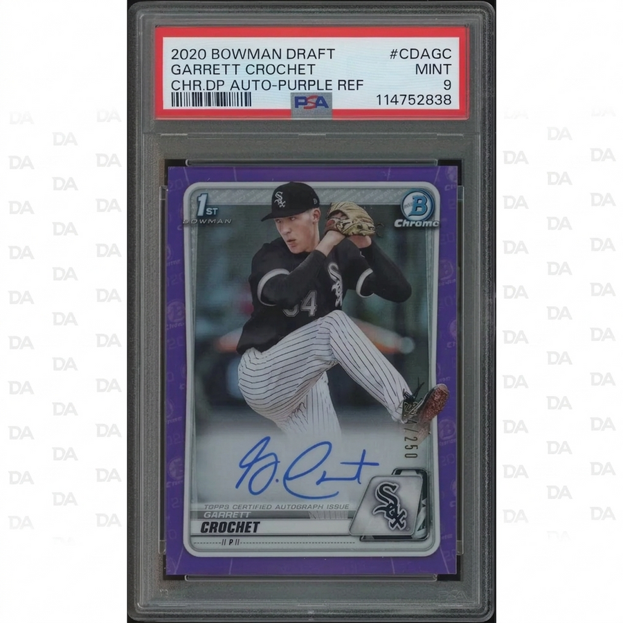 Garrett Crochet Signed 2020 Bowman Chrome Draft Rookie #224 Card | Purple Refractor PSA 9