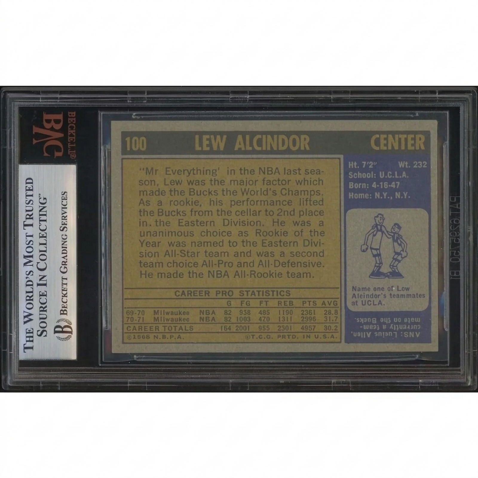 1971-72 Topps Basketball Lew Alcindor #100 Card | BVG 7.5 NM+