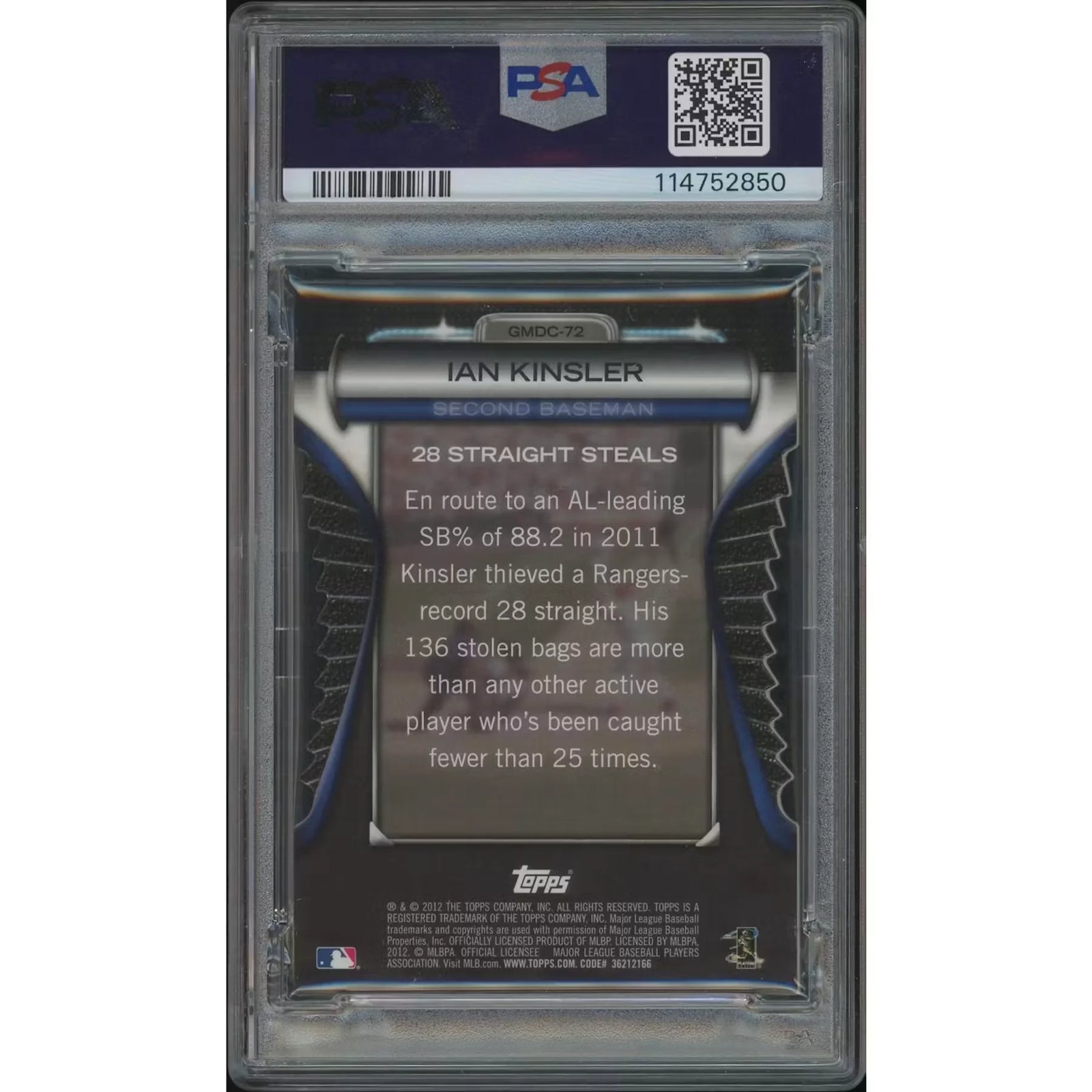 Ian Kinsler 2012 Topps Golden Moments Die Cuts 24K Gold Card | PSA 9 Mint #1/1