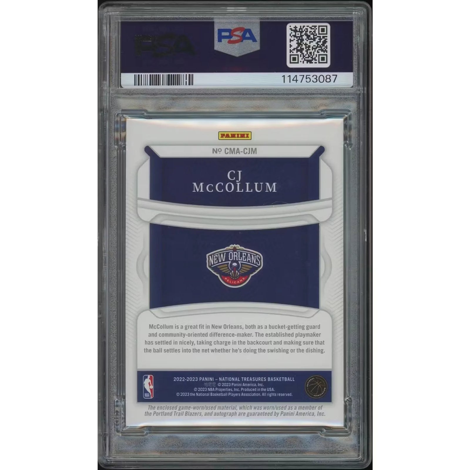 CJ McCollum Signed 2022-23 Panini National Treasures #06 Card | PSA 9 Mint