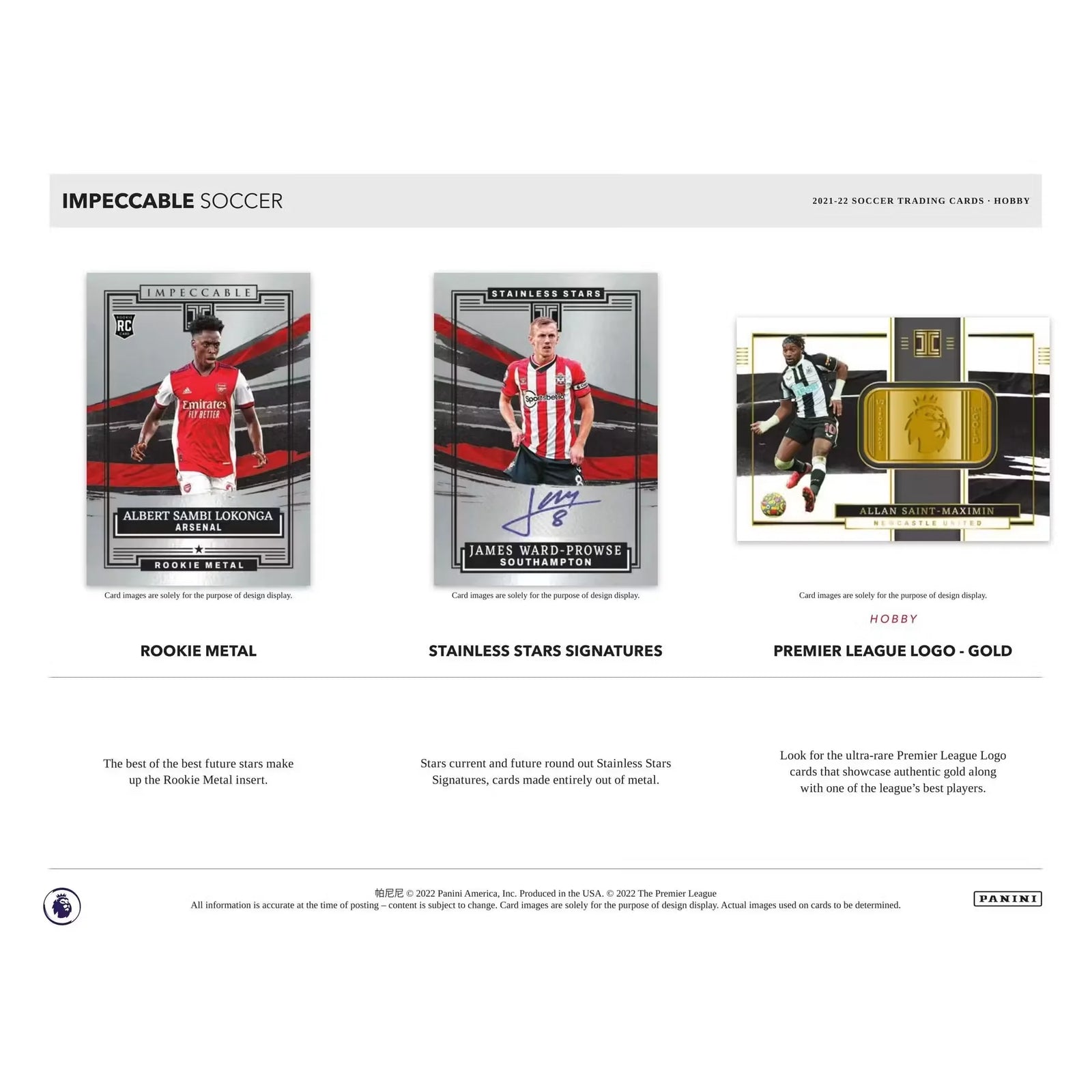 2021-22 Panini Impeccable Premier League Soccer 3-Box Hobby Case (Ships Sealed Only)