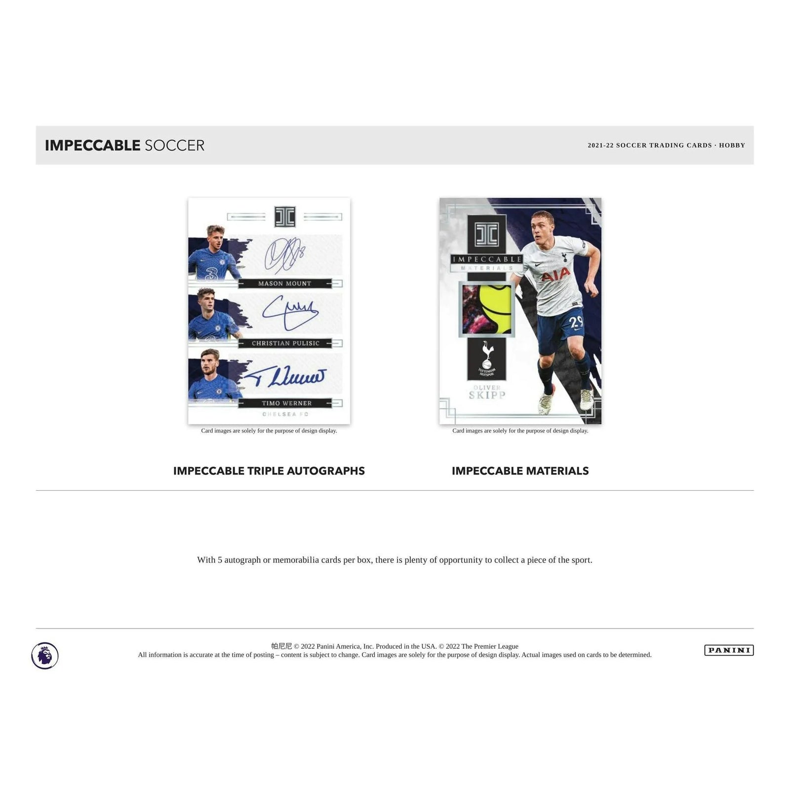2021-22 Panini Impeccable Premier League Soccer 3-Box Hobby Case (Ships Sealed Only)