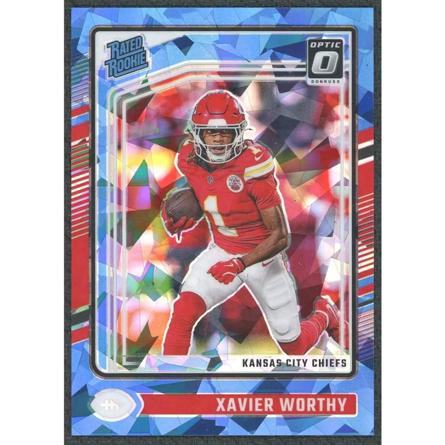 Xavier Worthy 2024 Panini Donruss Optic Blue Ice Rated Rookie Card |/15