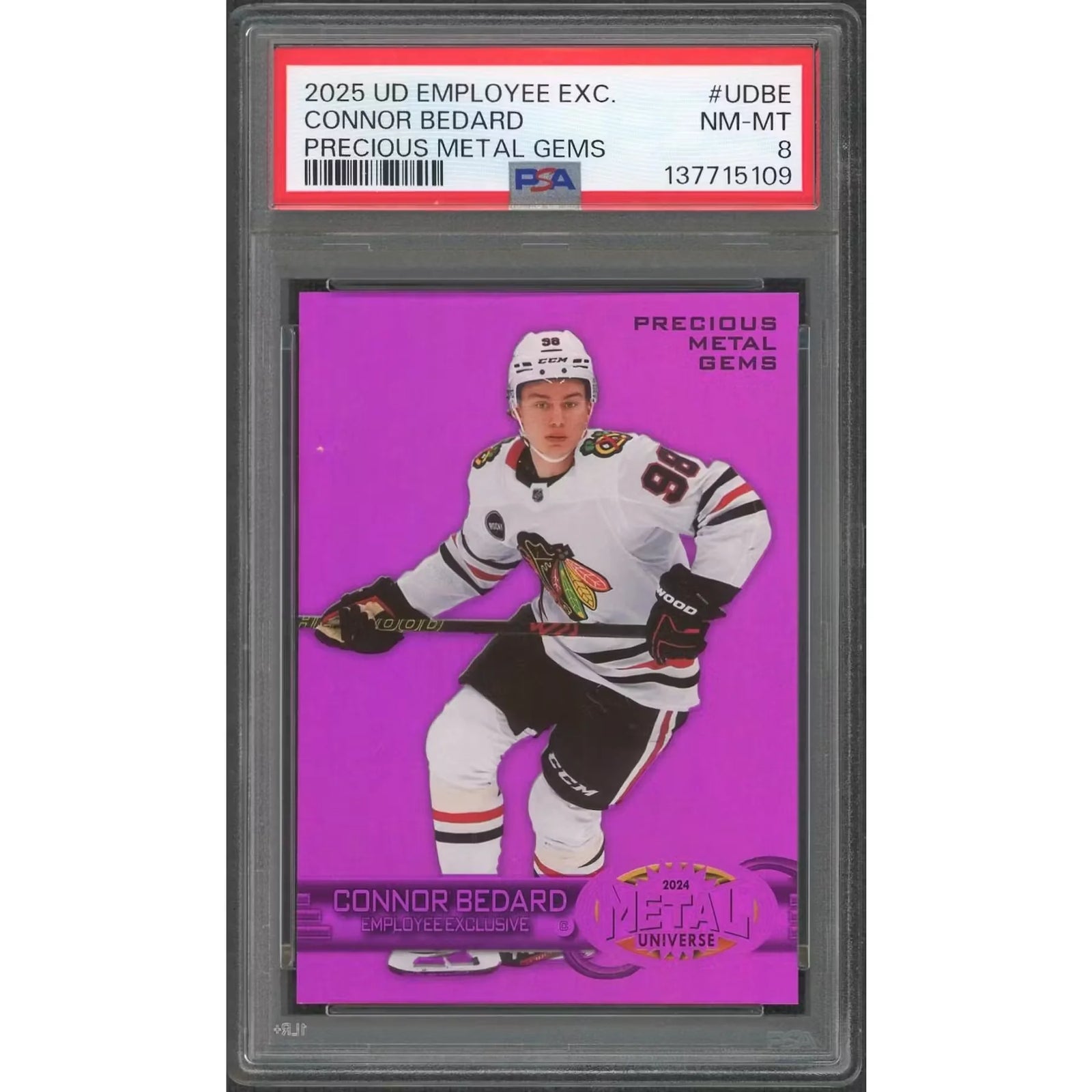 2025 Precious Metal Gems PMG Connor Bedard Employee Exclusive Rookie PSA 8