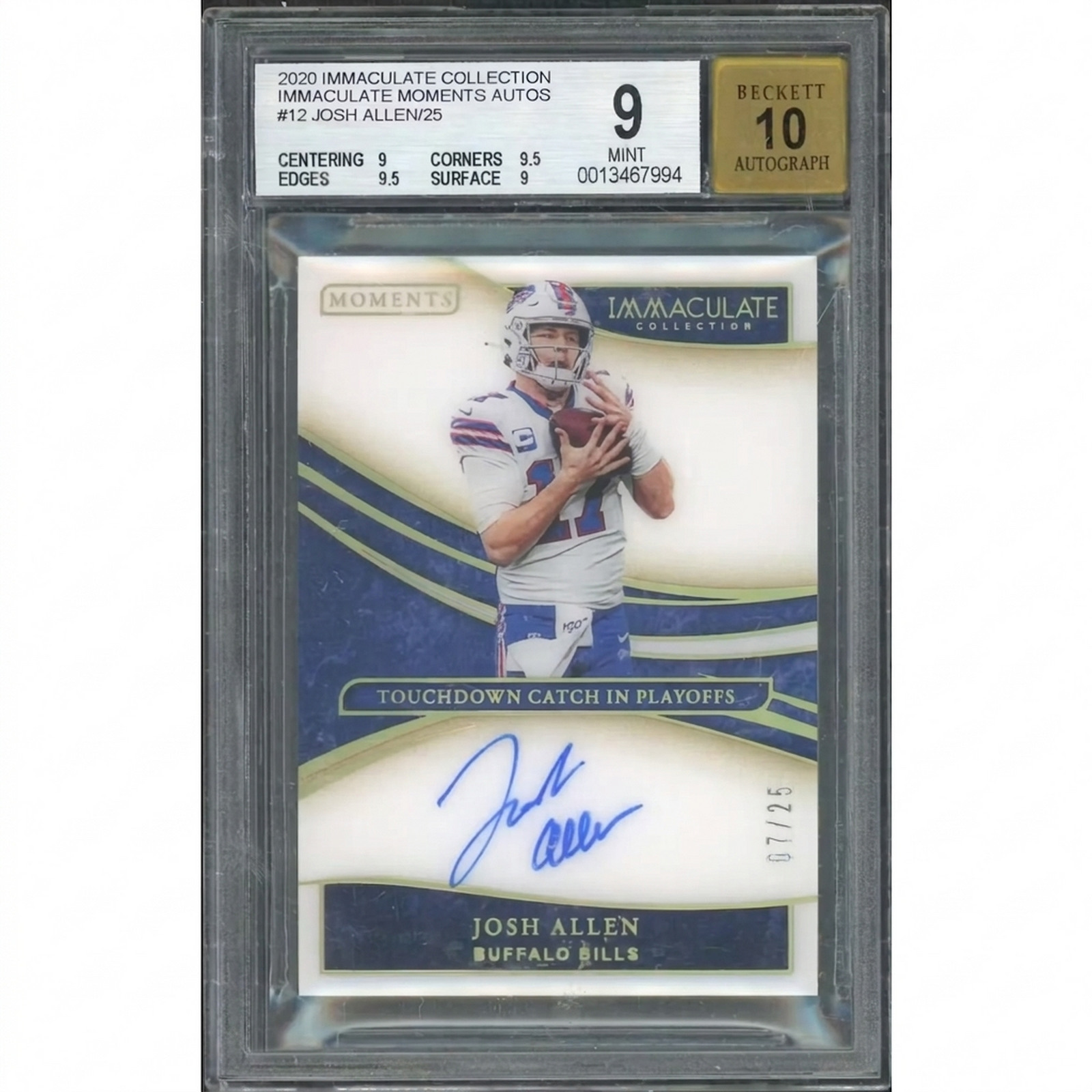 Josh Allen Signed 2020 Panini Immaculate Card | BGS 9/25