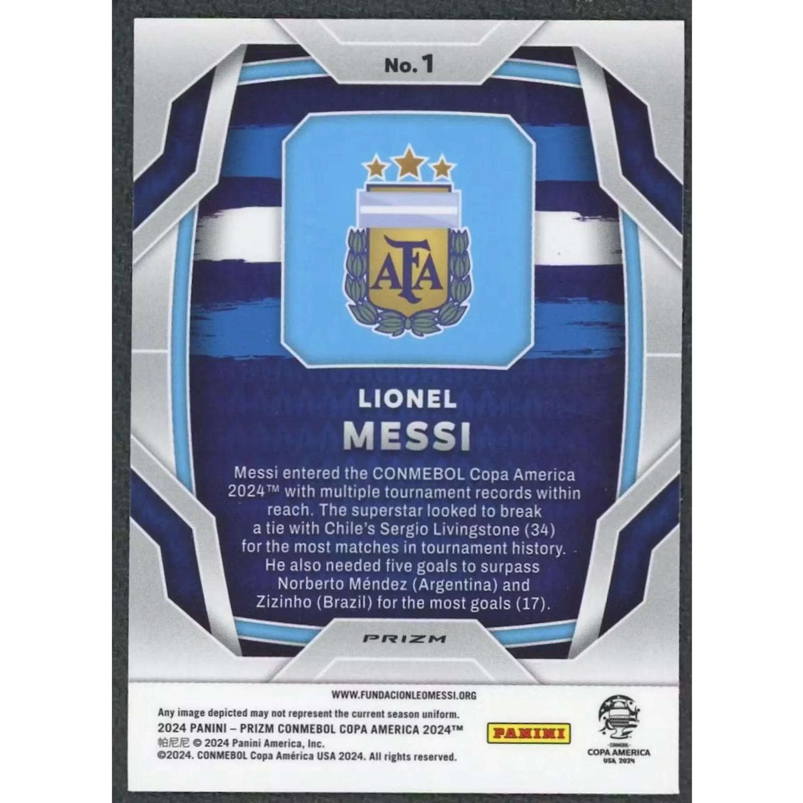 Lionel Messi Signed 2024 Panini Prizm Copa Card | Tiger Stripe #1