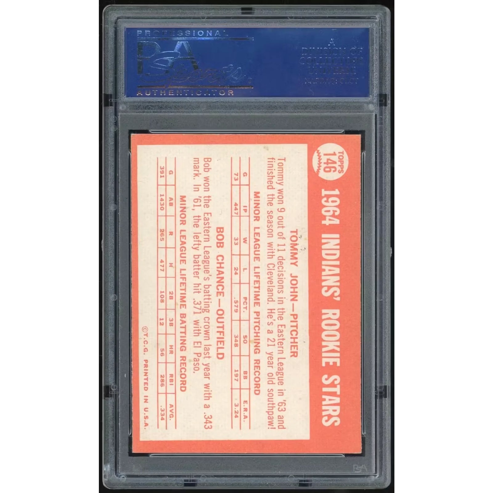 1964 Topps #146 Tommy John Rookie Card | PSA 7