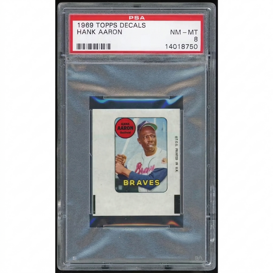 Hank Aaron Signed 1969 Topps Decals | PSA 8