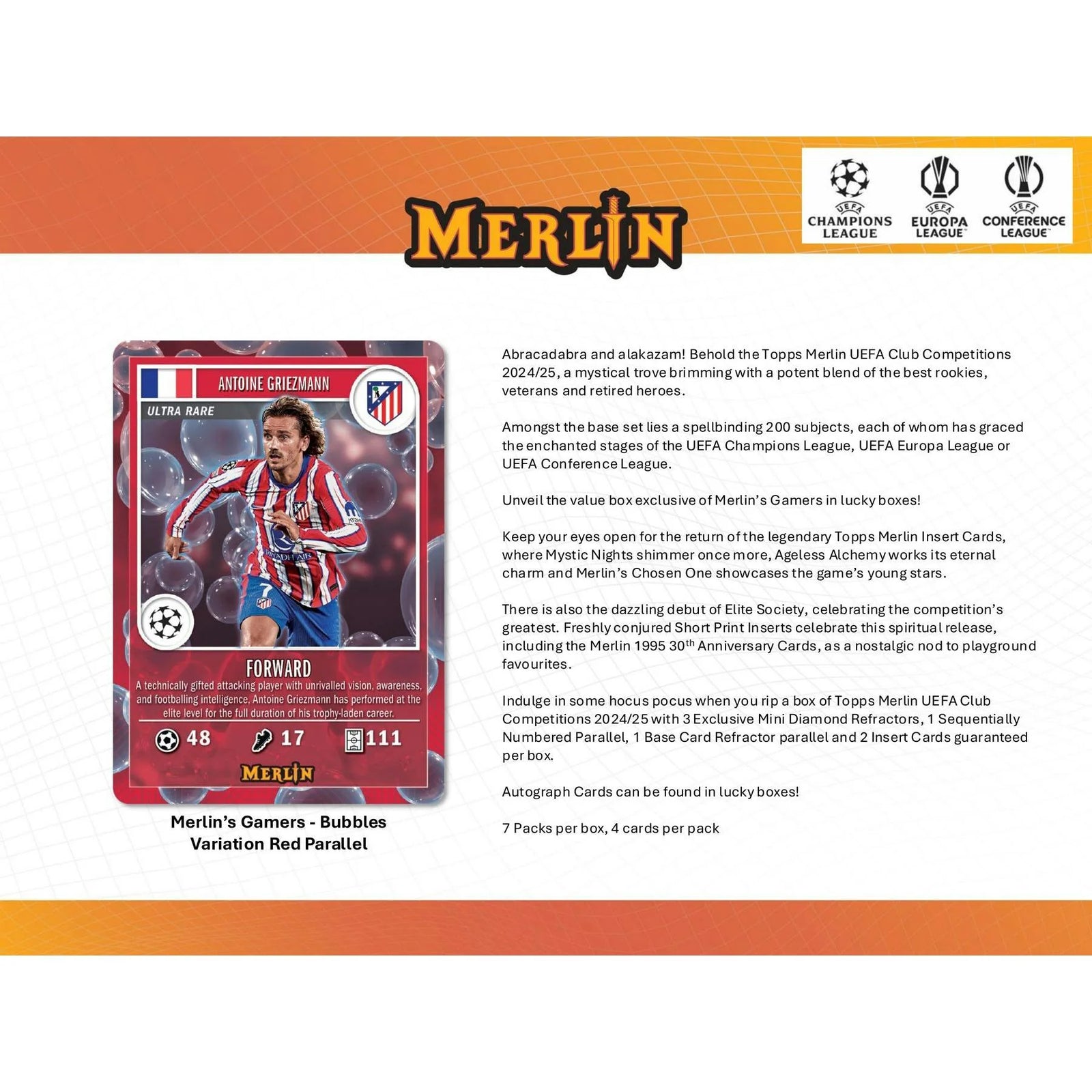 DRAFT - New 2024/25 Topps Chrome Merlin UEFA Club Competitions Soccer Blaster Box