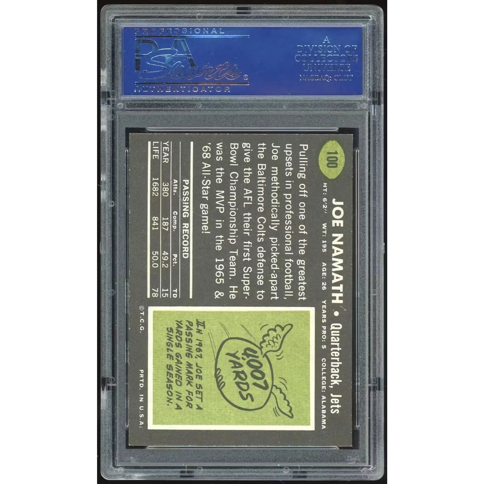 Joe Namath 1969 Topps #100 Card | PSA 7.5