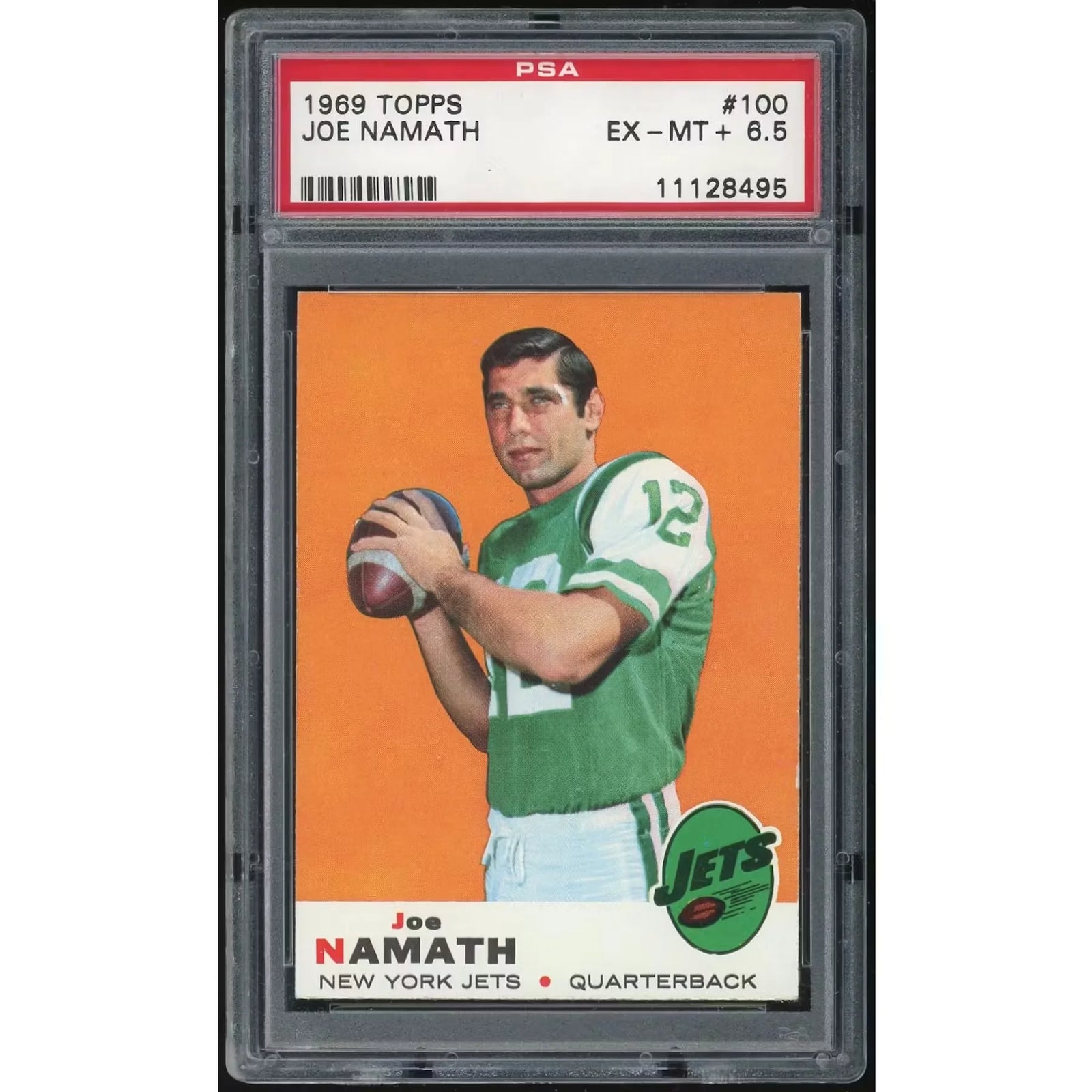 1969 Topps #100 Joe Namath Card | PSA 6.5